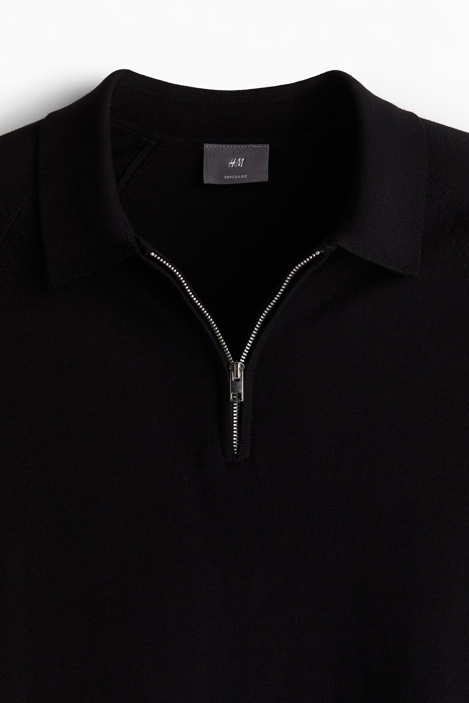 Muscle Fit Half Zip Polo Shirt - Black/White - 6