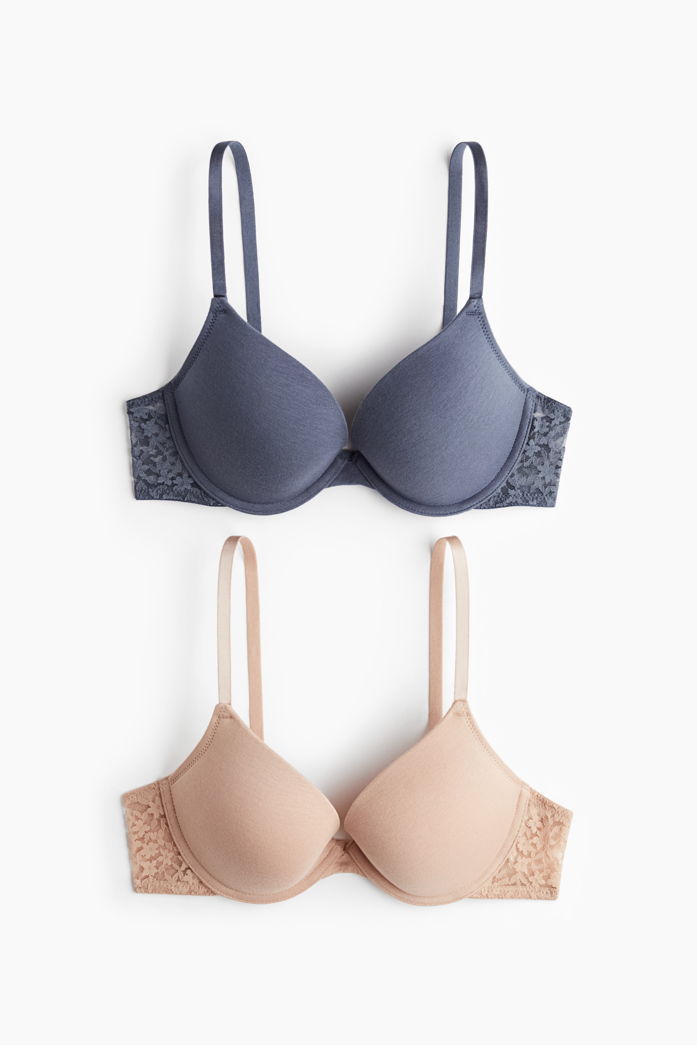 2 bavlnené podprsenky push-up - Ružová/holubia modrá/Béžová/čierna