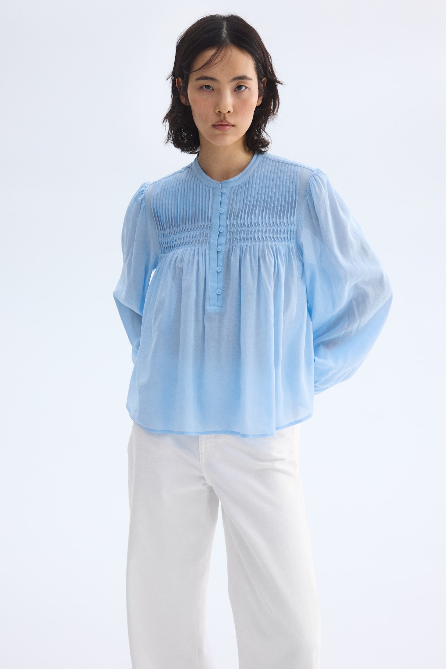 Pintucked blouse - Light blue/White - 5