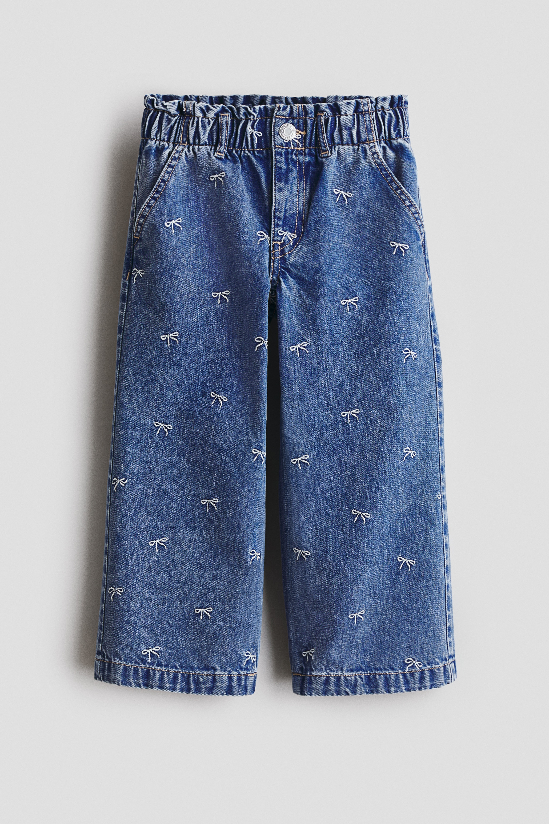 Wide Leg Paper bag jeans - Albastru-denim/funde/Albastru-denim/cireșe/Albastru-denim/funde