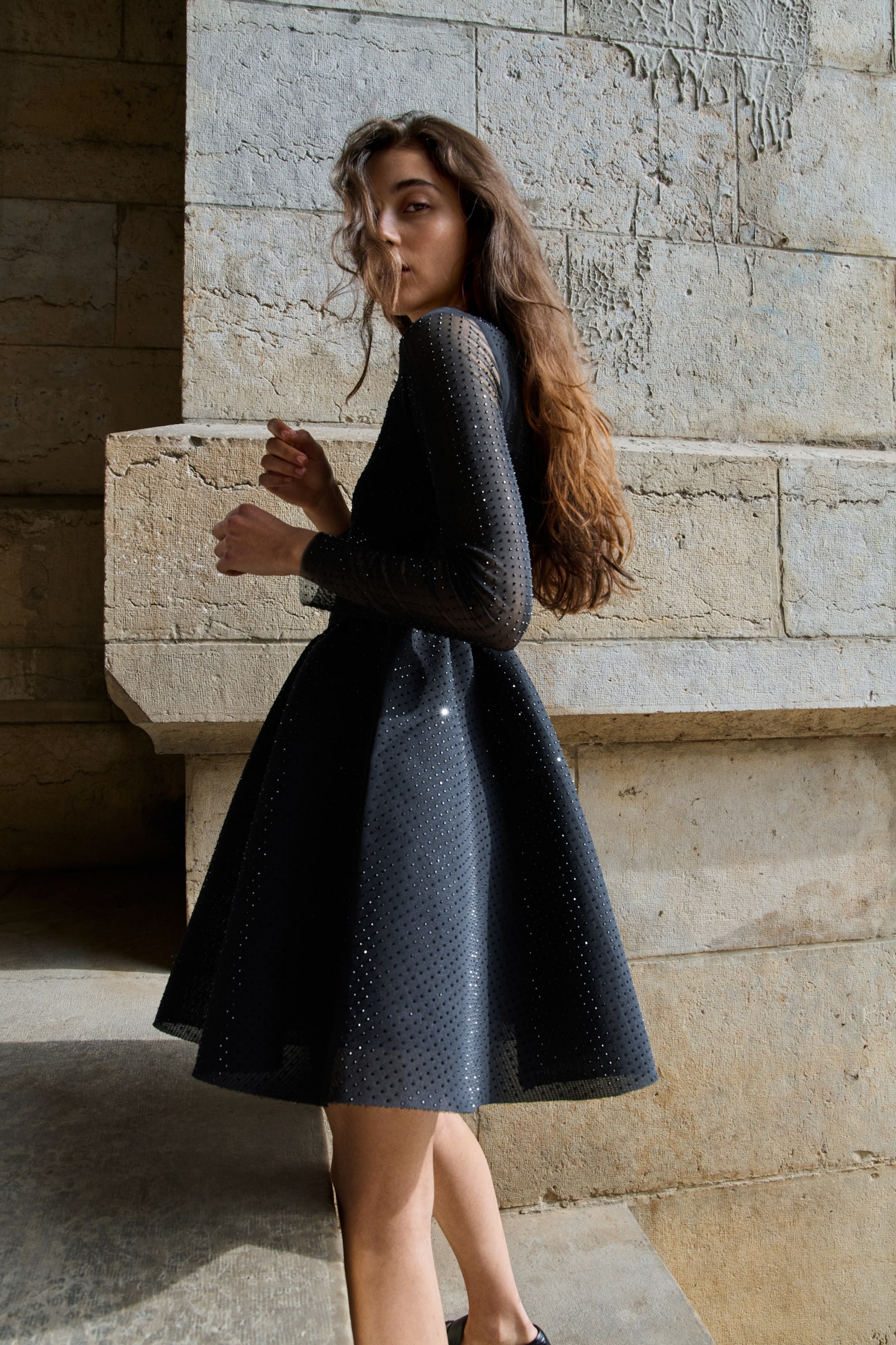 Embellished mesh dress - Black - 4