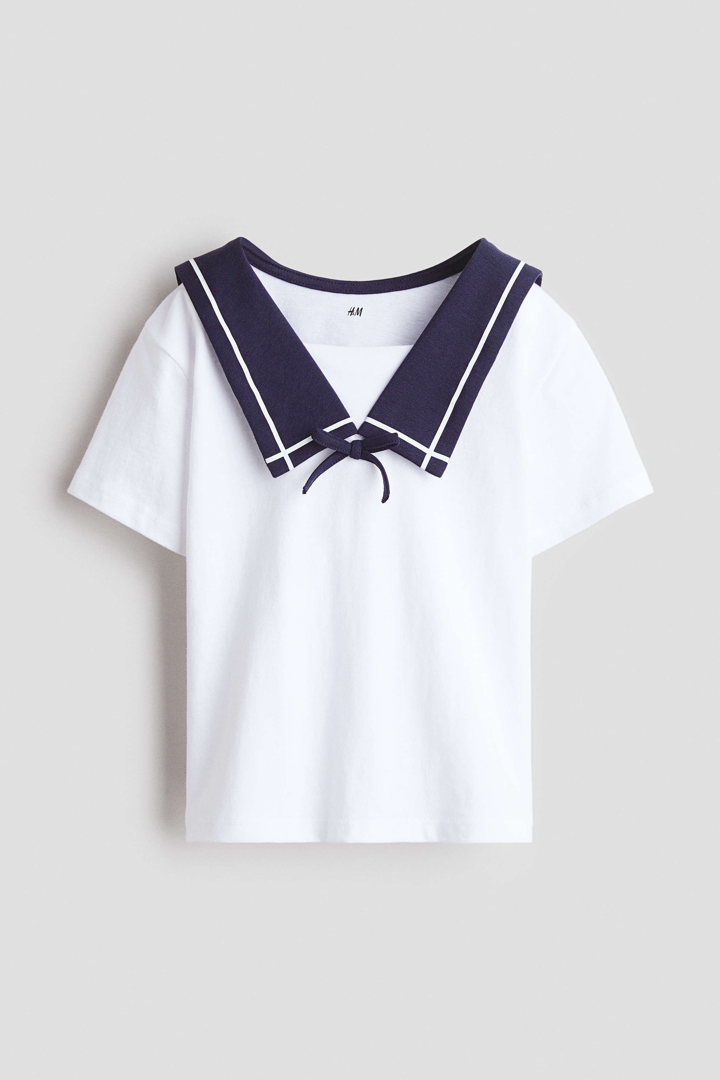Áo thun cotton cổ thuỷ thủ - Màu trắng/Xanh tím than/Màu trắng/Kẻ xanh tím than