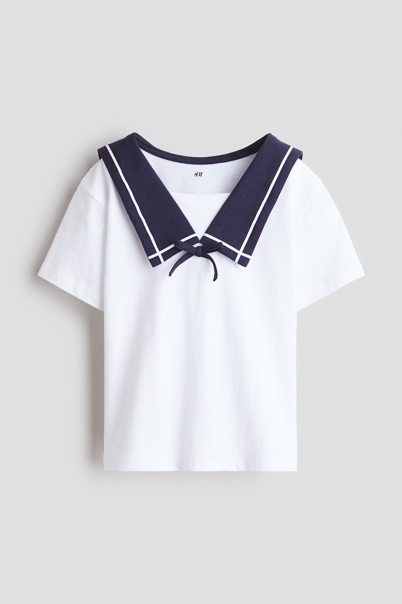 Áo thun cotton cổ thuỷ thủ - Màu trắng/Xanh tím than - 1
