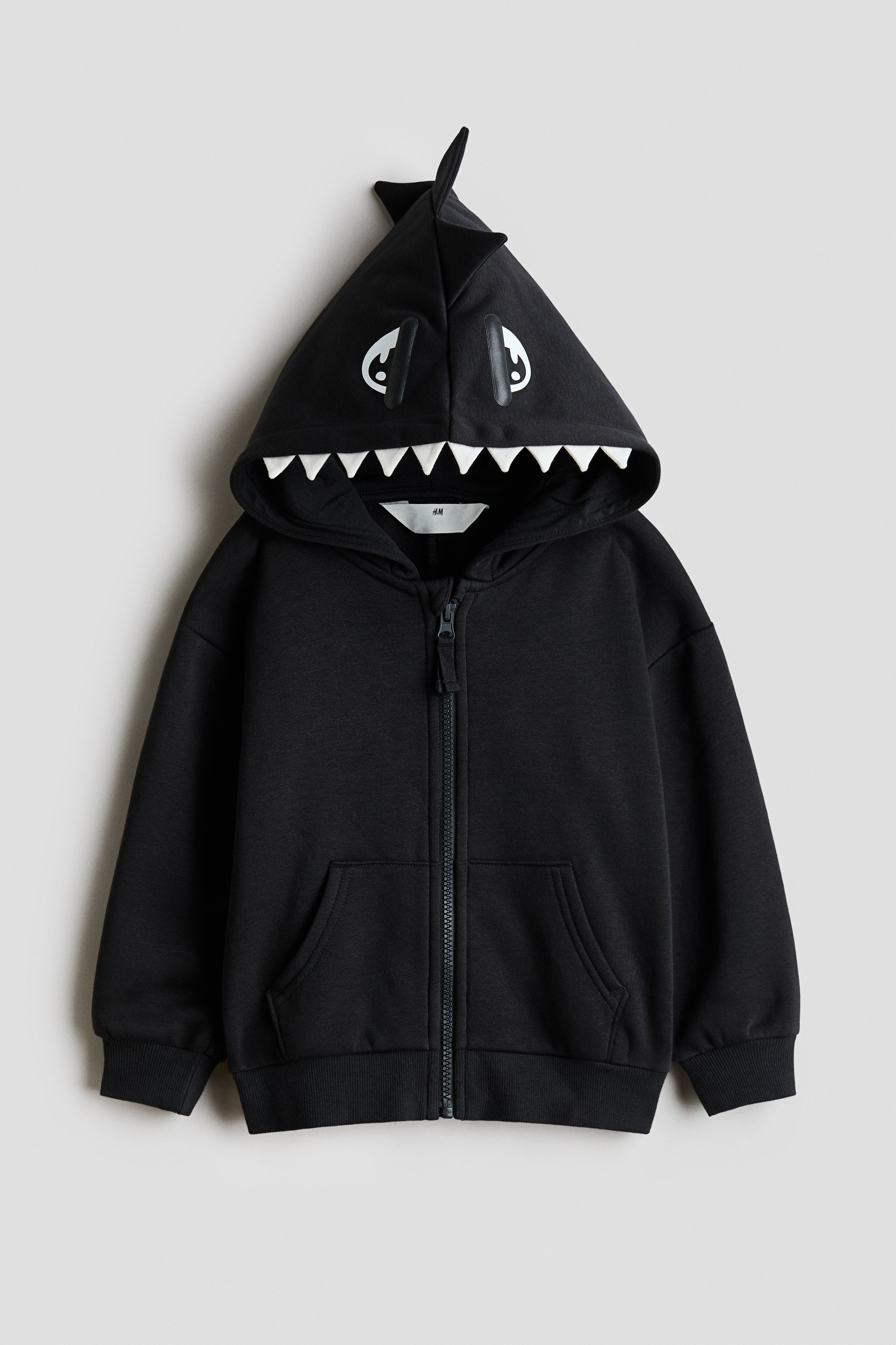 Appliquéd zip-through hoodie - Black/Dinosaur/Dark green/Dinosaur