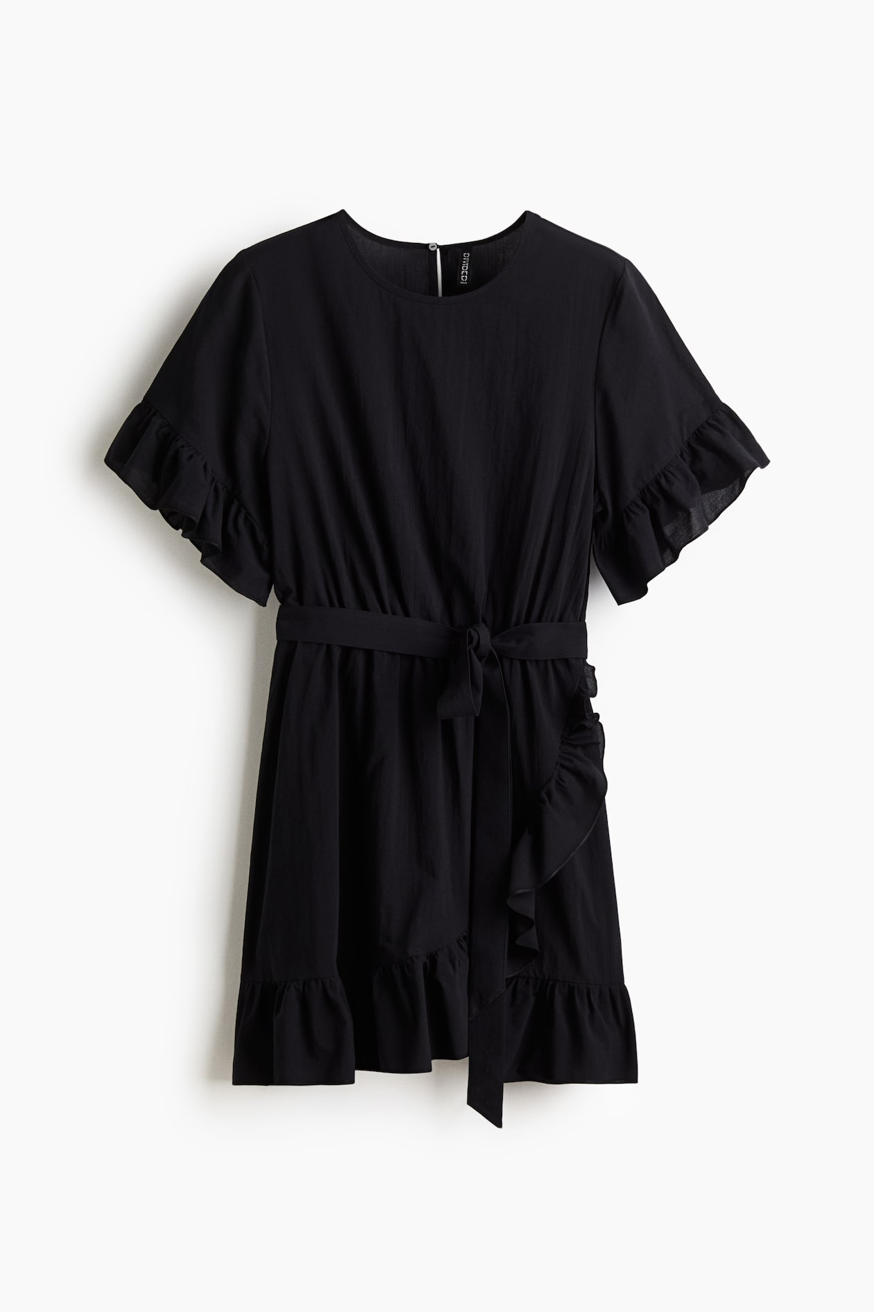 h&m black ruffle dress Women Limited Edition Sold out Holiday 2024 Ruffle-sleeve satin Fitted bodice with a concealed zip at the back and a double Women's Black Ruffle-trimmed Knit Dress