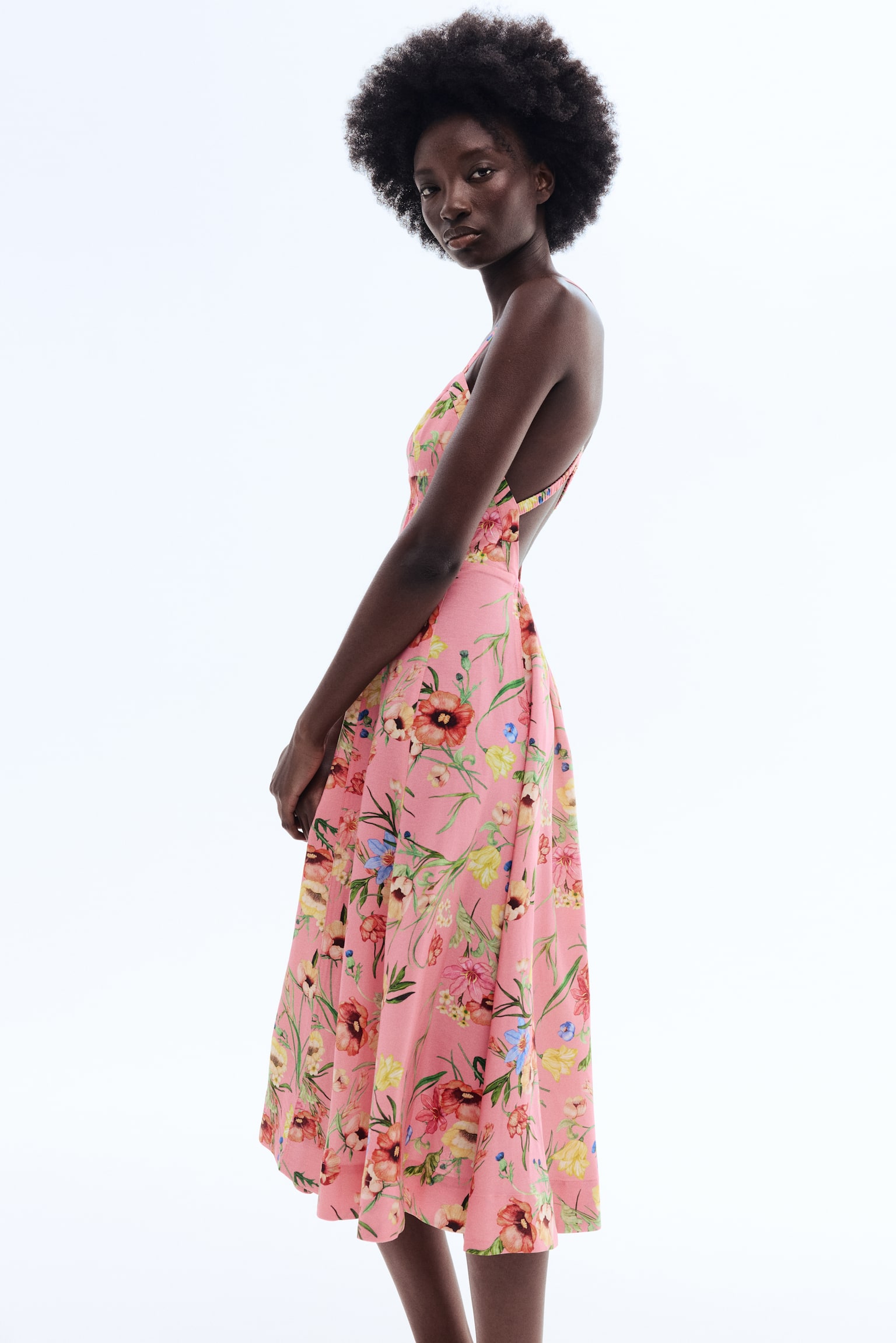 Flared linen-blend dress - 1