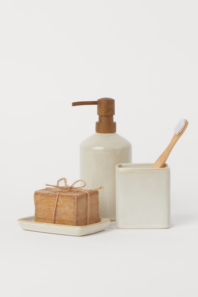 Stoneware soap dispenser - Light beige/Grey - 3