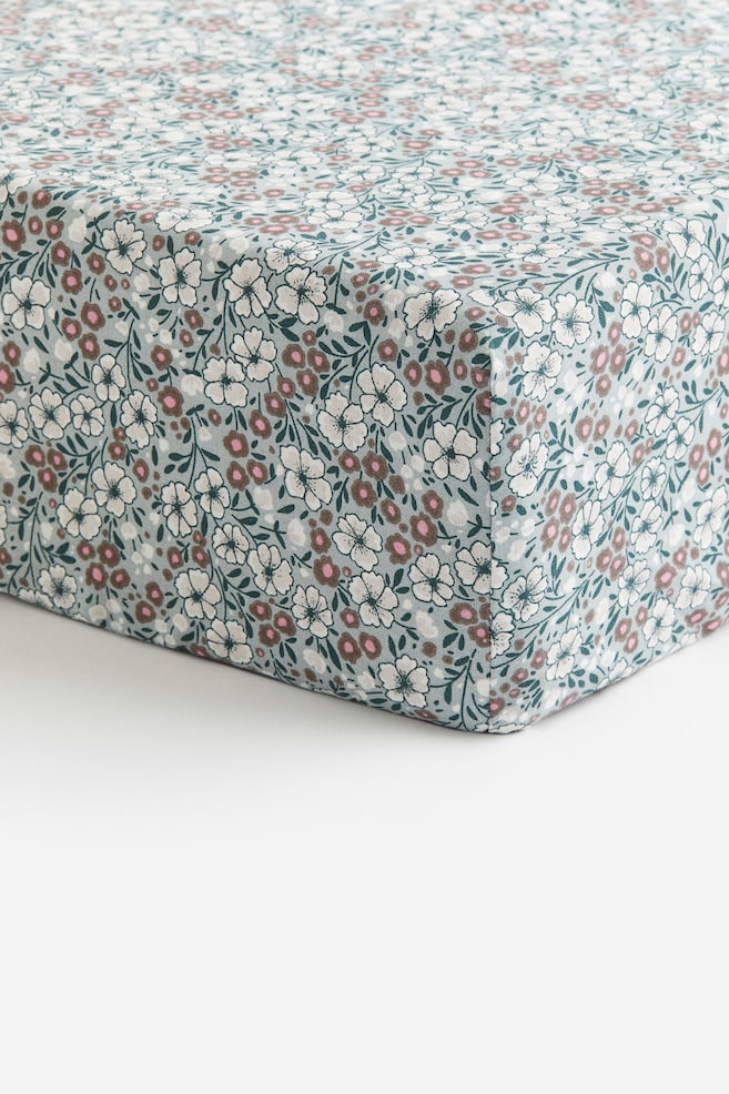 Fitted cotton sheet - Light green/Floral/Pigeon blue/Floral - 1