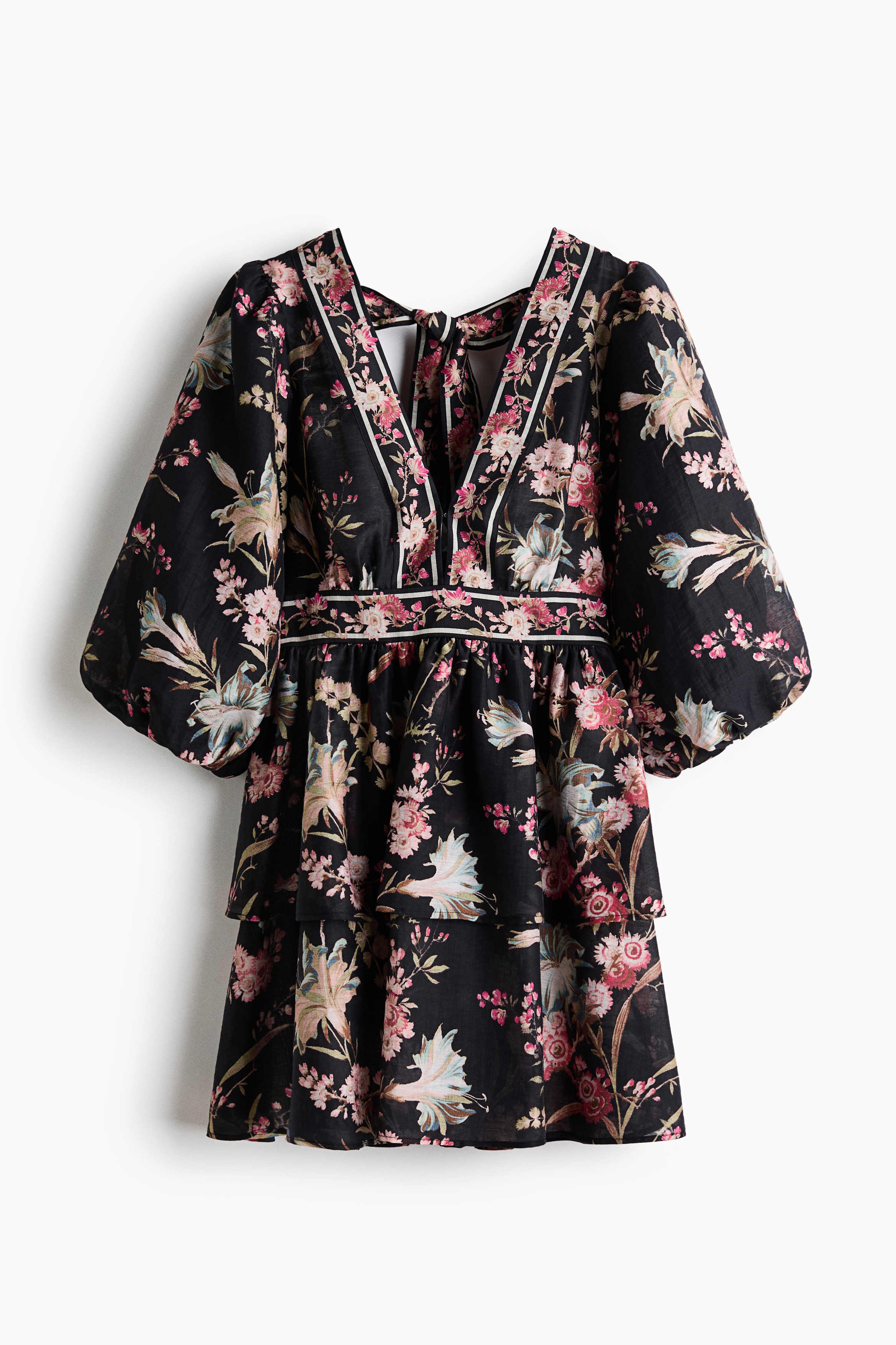Robe en lin mélangé - Noir/fleuri/Beige clair/fleuri
