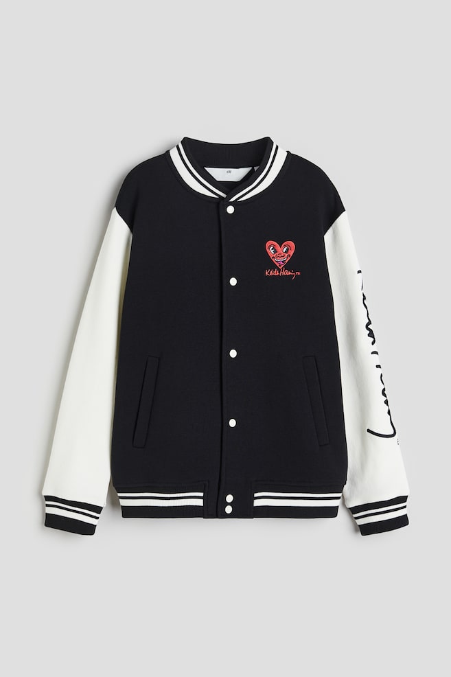 Motif-detail baseball jacket - Black/Keith Haring - 1