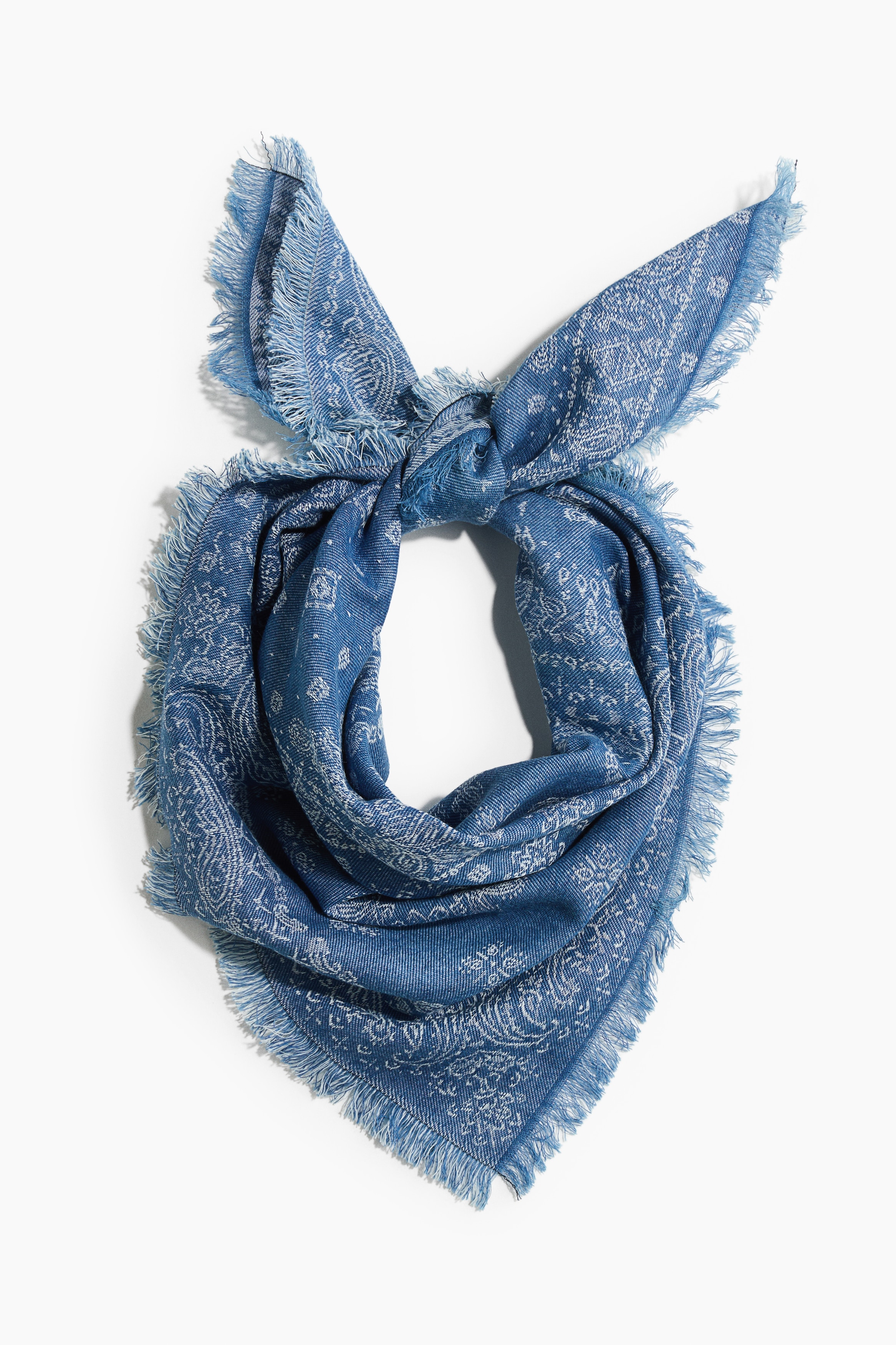 Printed cotton scarf - Blue/Paisley pattern