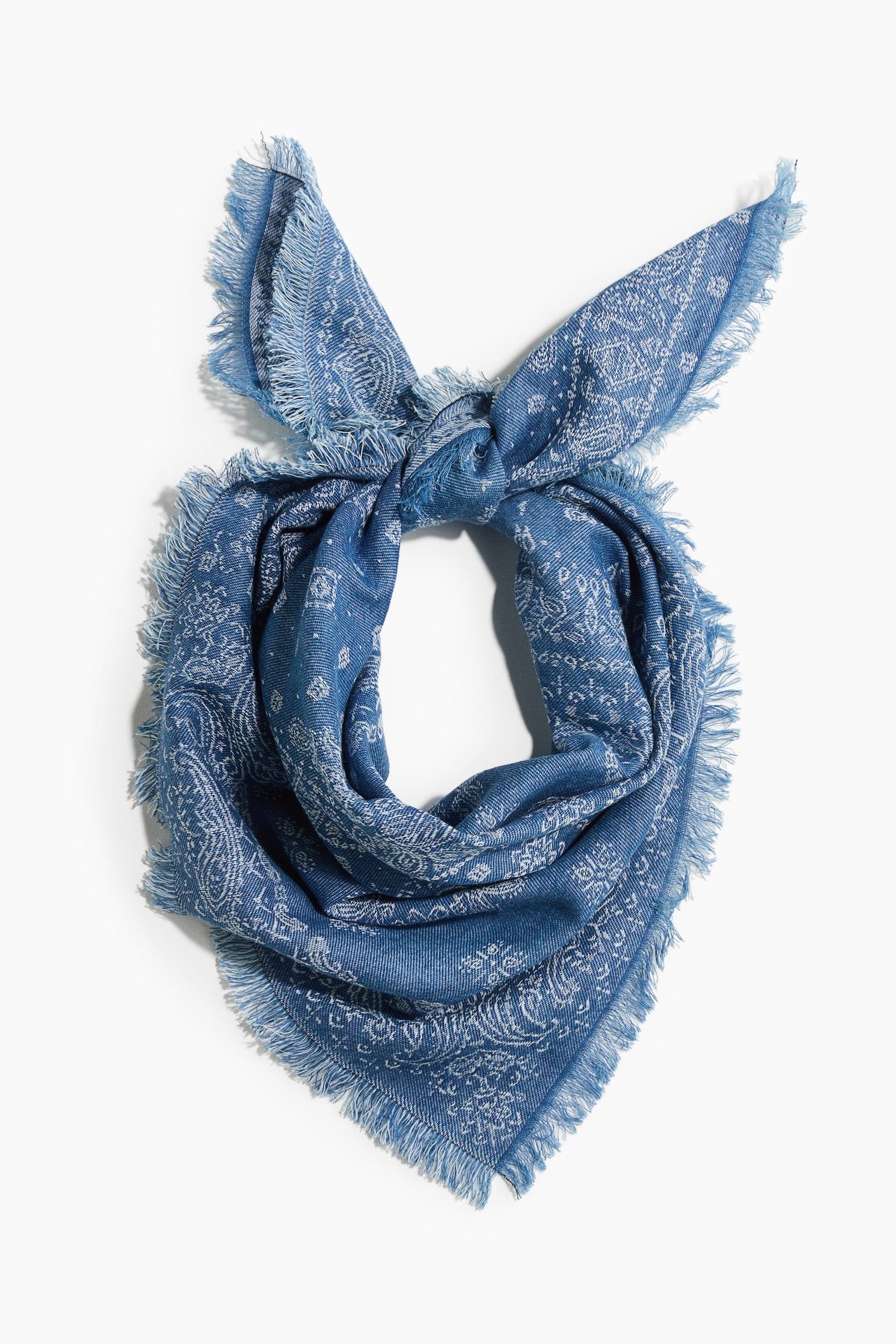Printed cotton scarf - Blue/Paisley pattern - 2