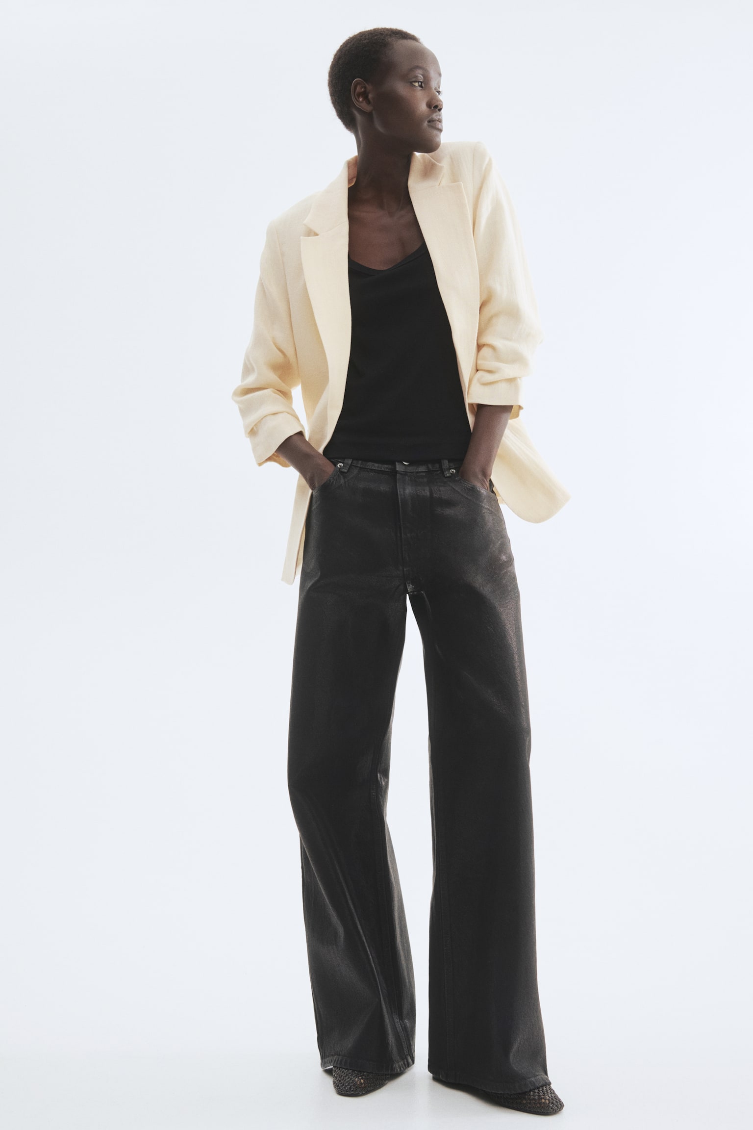 Gathered-sleeve blazer - Cream/Rust red - 2