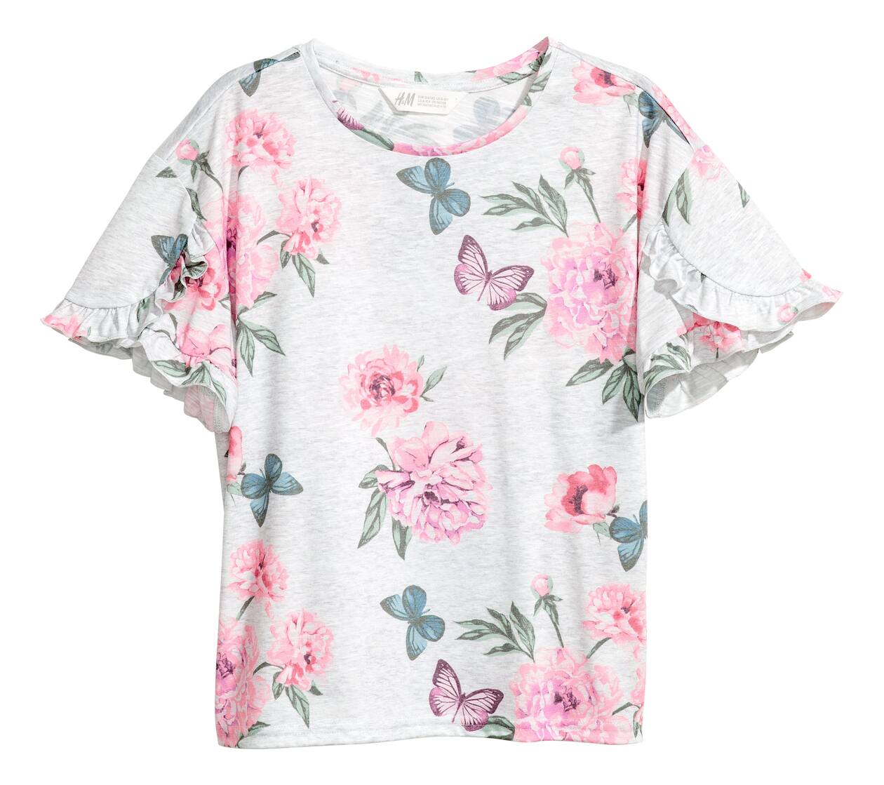 Ruffled Top - Light gray/patterned - Kids | H&M US