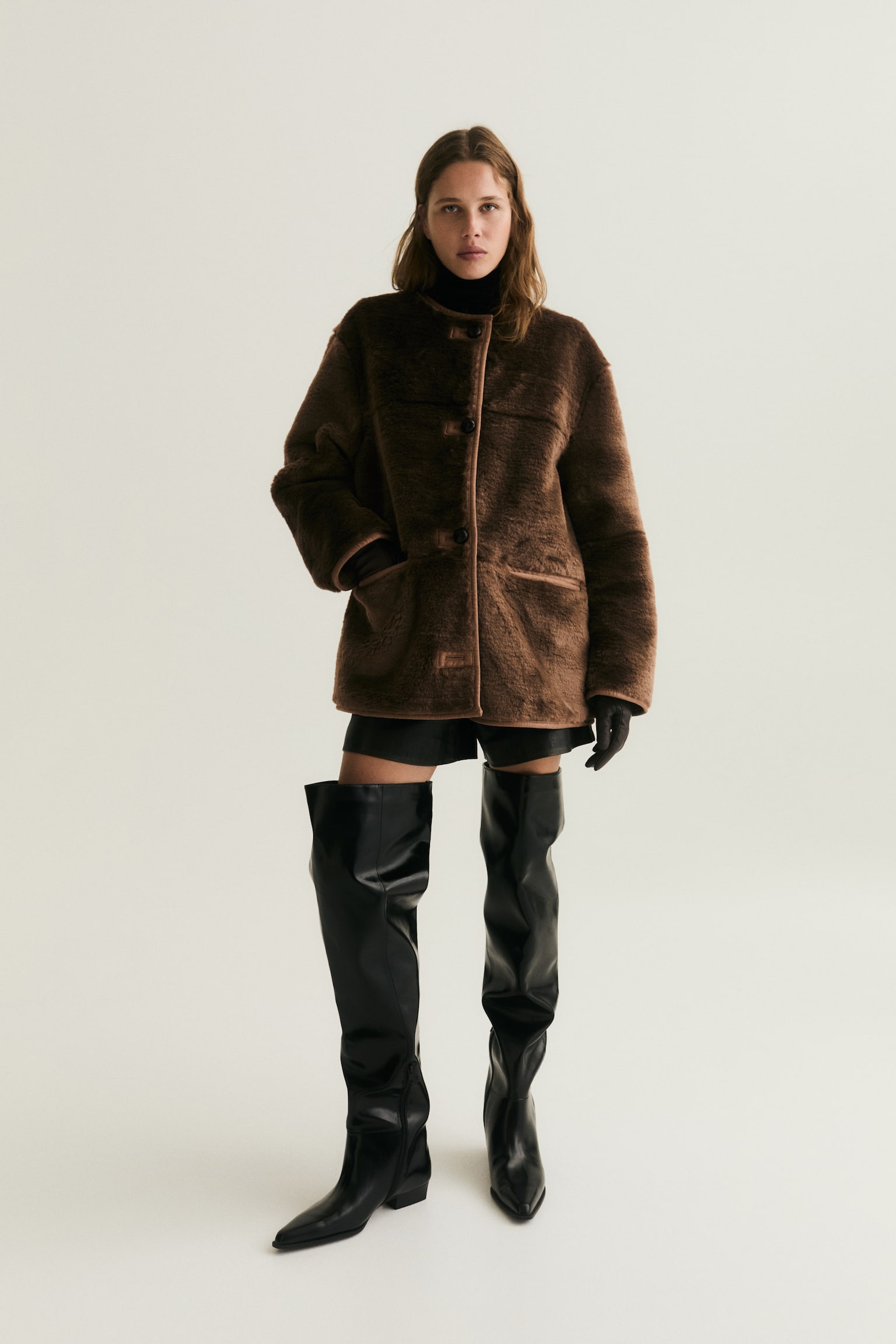 Яке от пухкава материя - Тъмнобежов/Тъмнокафяв/Бежов - 3