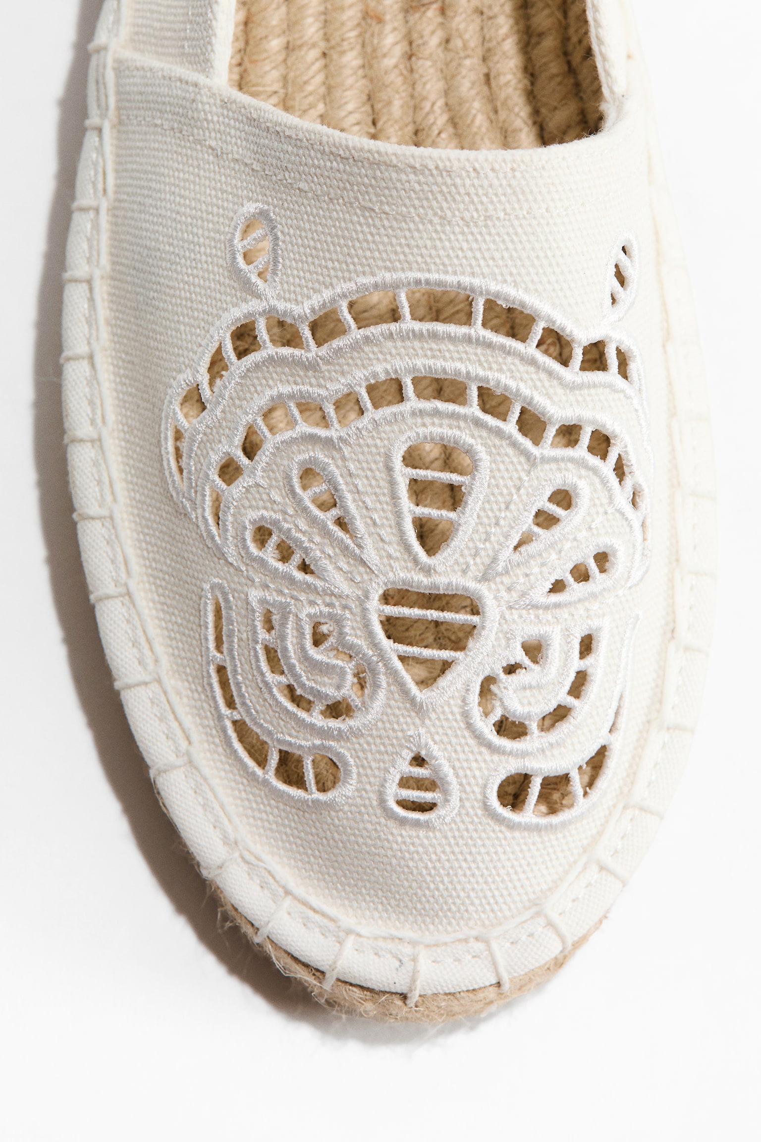 Broderie anglaise espadrilles - White/Khaki green/Dark brown - 3