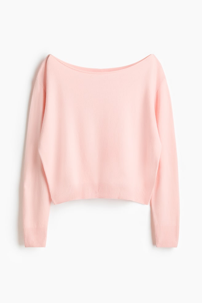 Off-the-Shoulder Sweater - Light pink/Olive green/White/Navy blue - 1