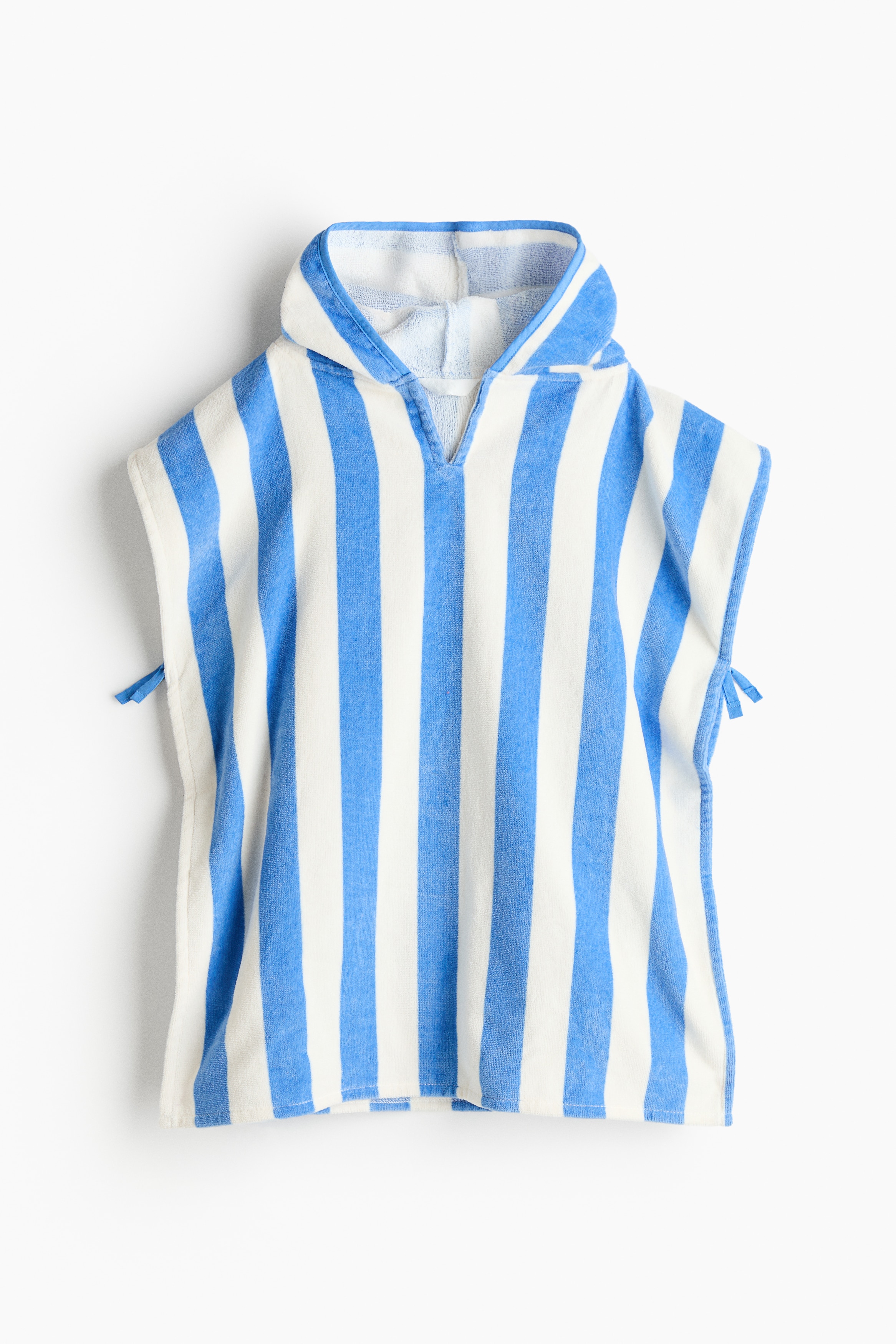 Striped Cotton Hooded Towel Wrap - Blue/white striped/Light brown/white striped