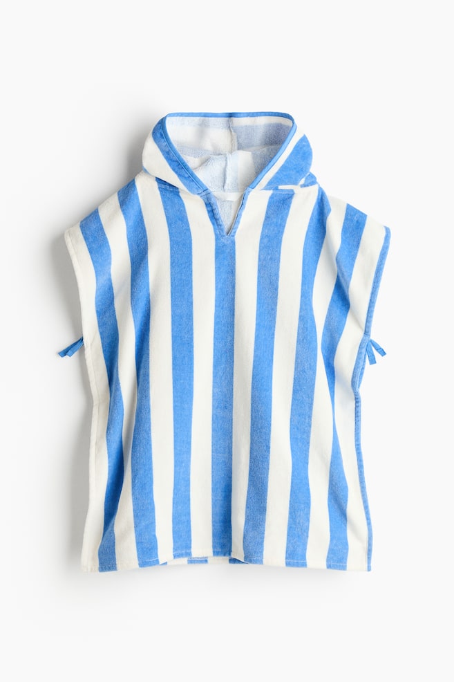 Striped cotton towel cape - Blue/White striped - 1