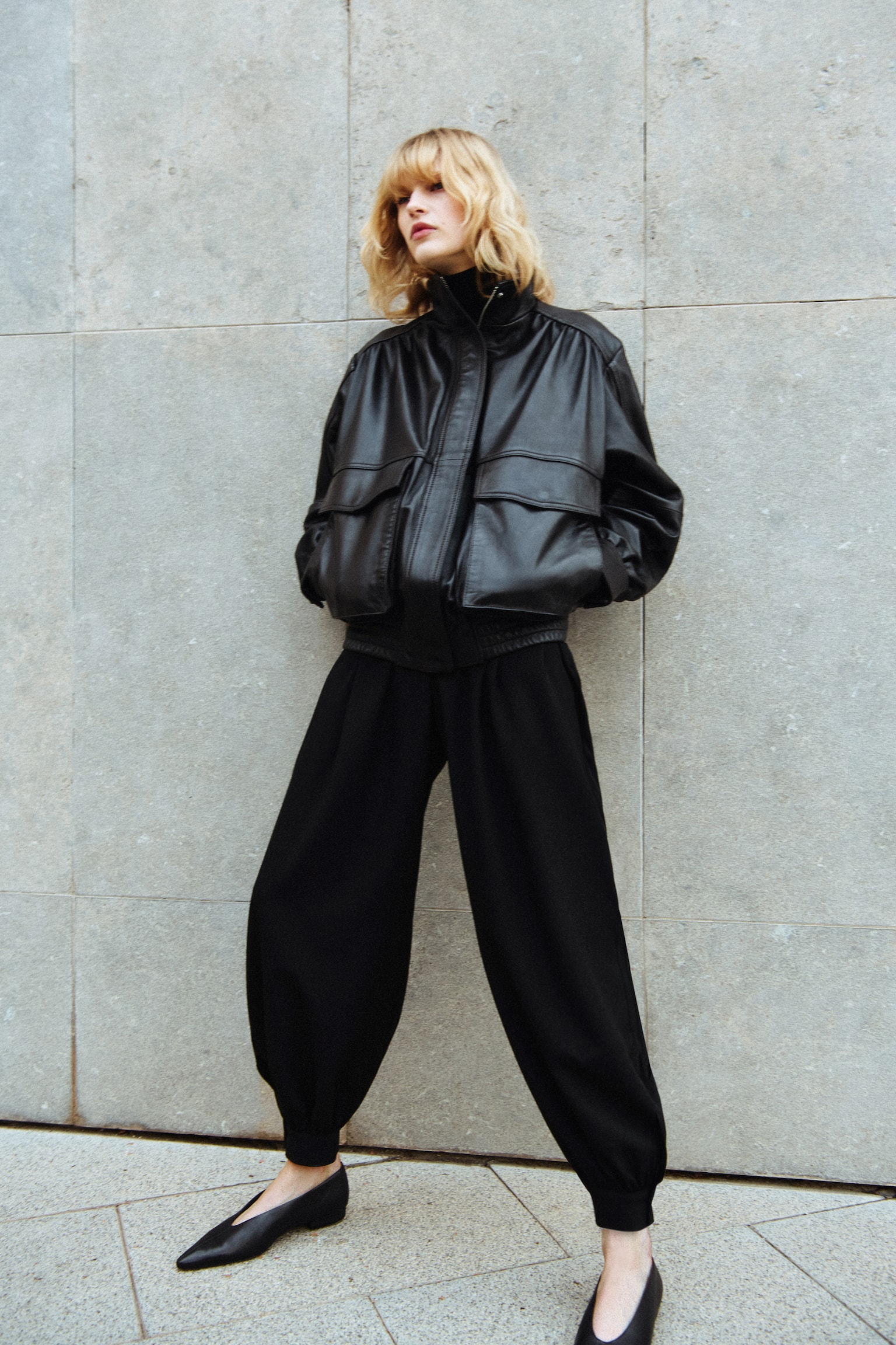 Pleated balloon trousers - Black/Grey marl - 4