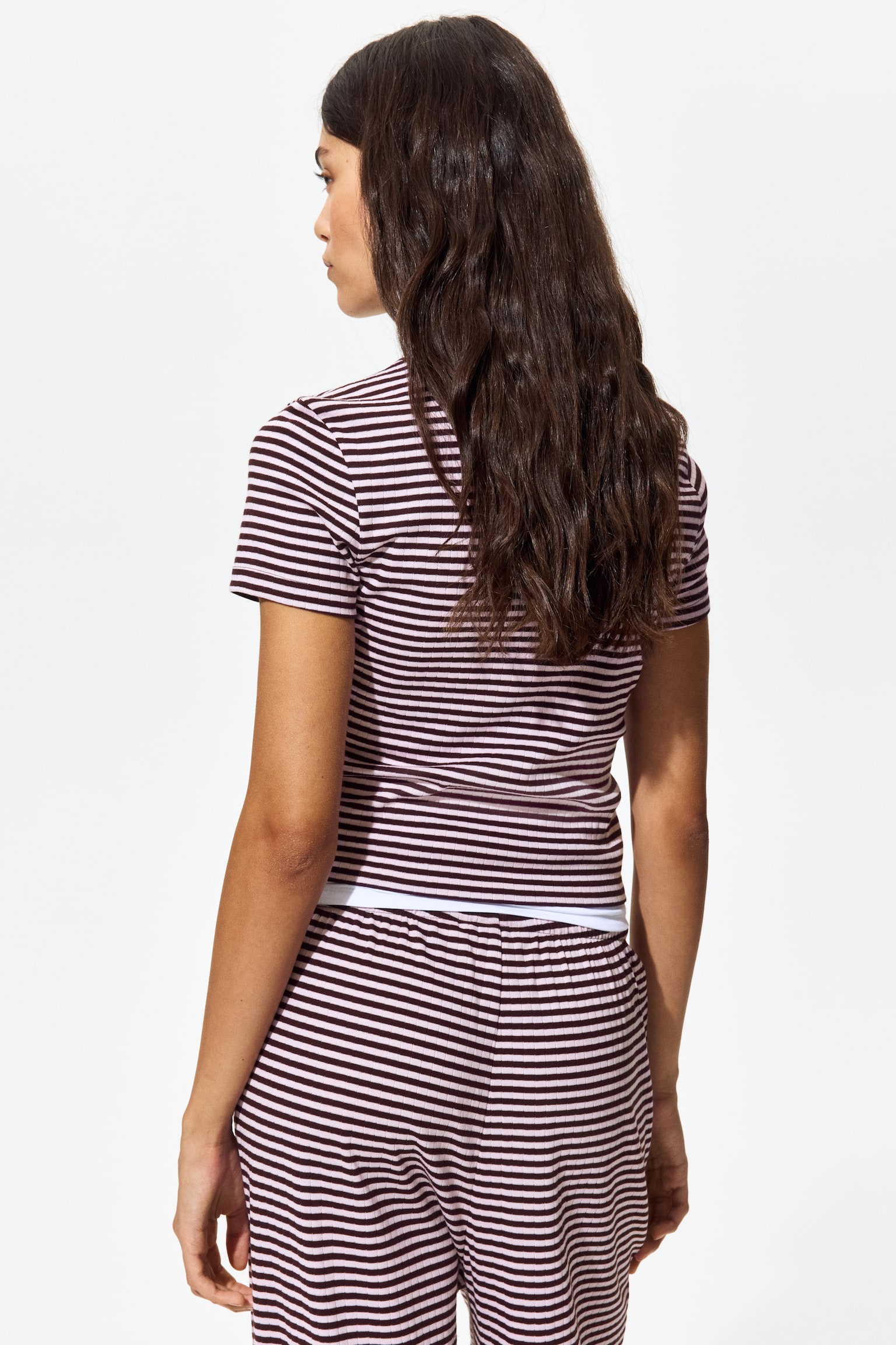 Ribbed T-Shirt - Dark plum purple/striped/Navy blue/striped/White/dark brown striped - 6