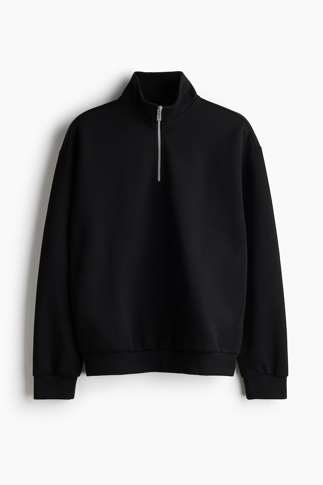 Relaxed-Fit Half-Zip Sweatshirt - Black/Red/Gray melange/Navy blue - 1