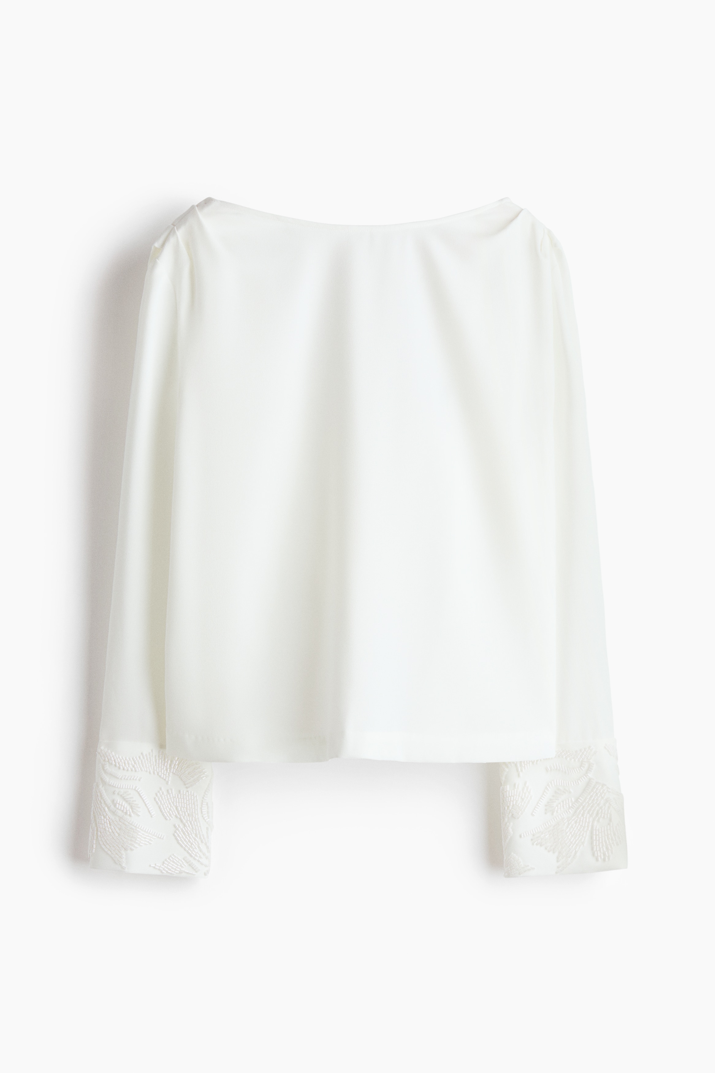 Bead-Embroidered Cowl-Back Blouse - White/Black