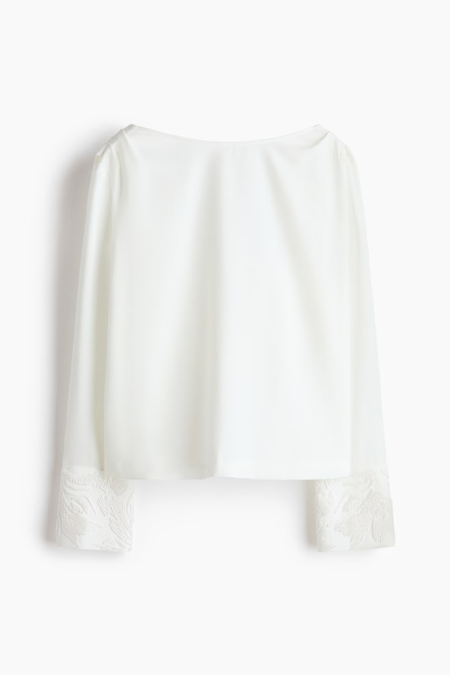 Gedecoreerde blouse met watervaldecolleté - Wit/Zwart - 1