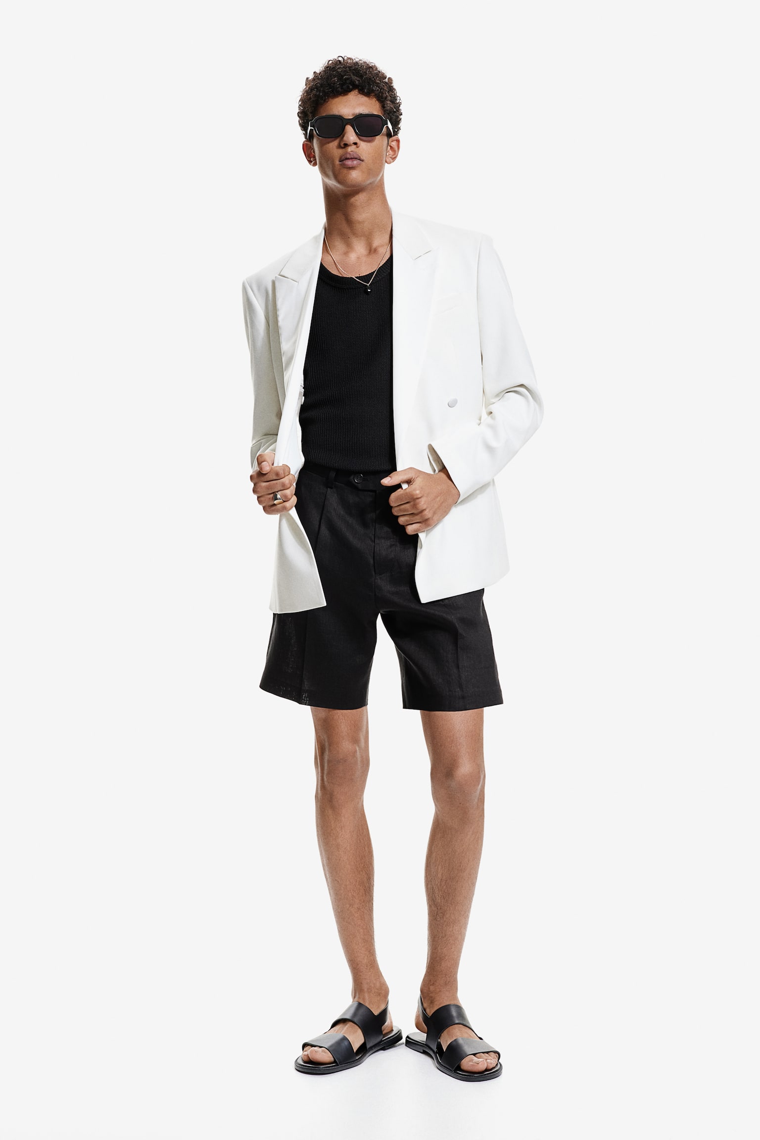 Relaxed Fit Tailored linen shorts - Black/Dark greige - 1