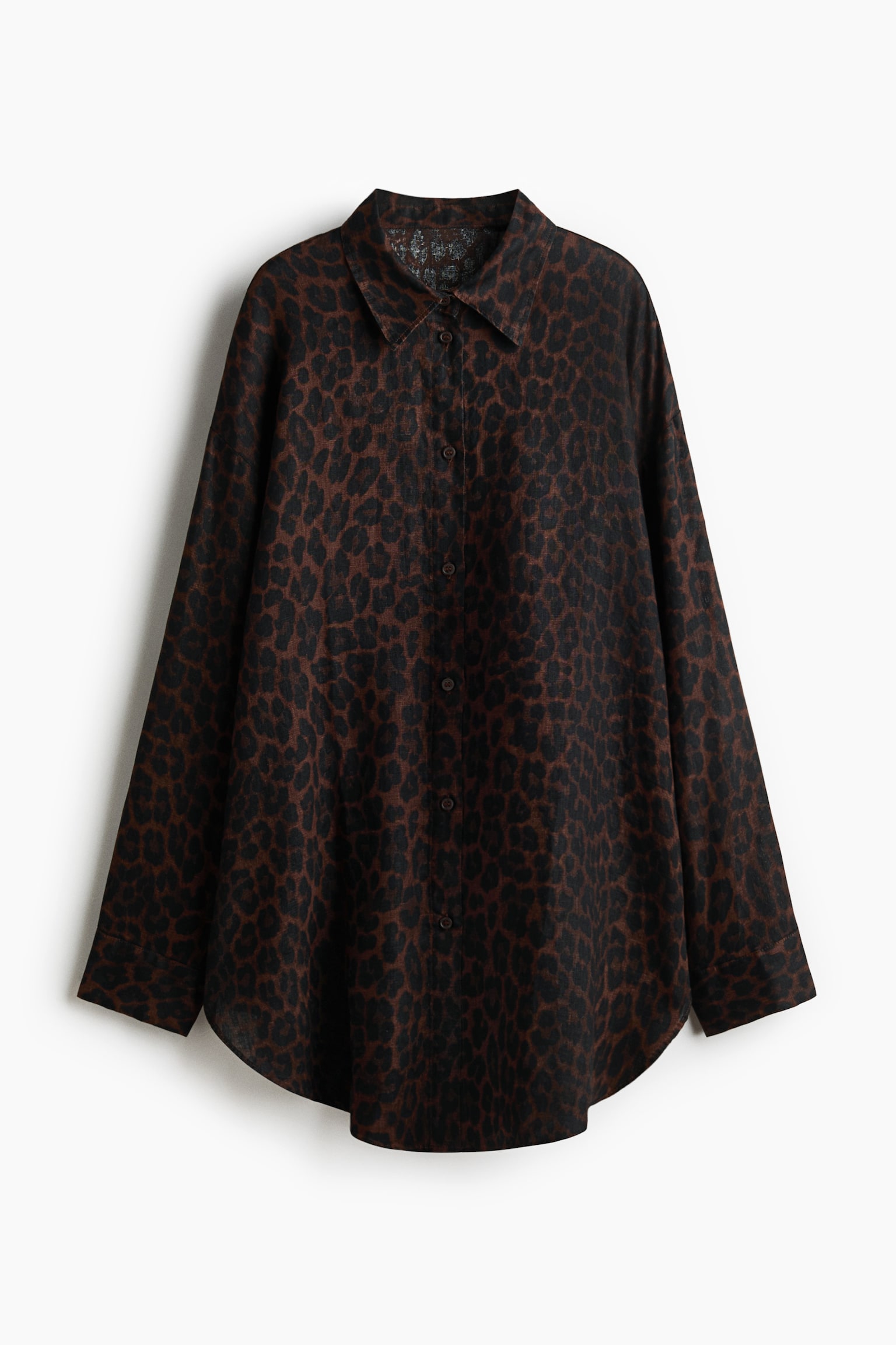 Camicia da mare in lino - Marrone scuro/leopardato/Bianco/Beige chiaro/leopardato/Nero