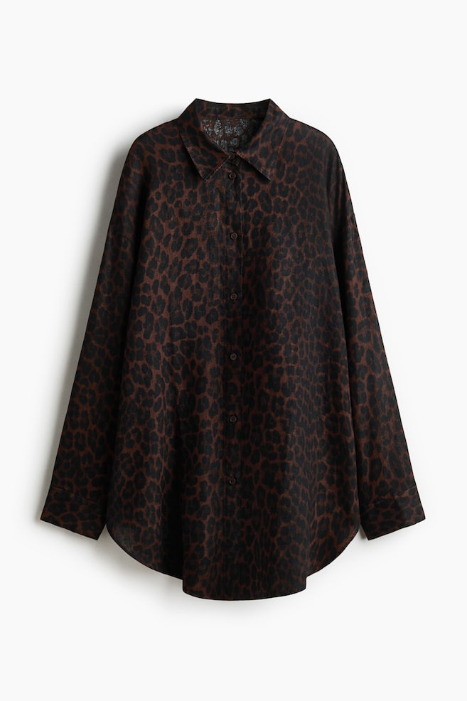 Linen Beach Shirt - Dark brown/Leopard print/White/Black/Dark brown - 1