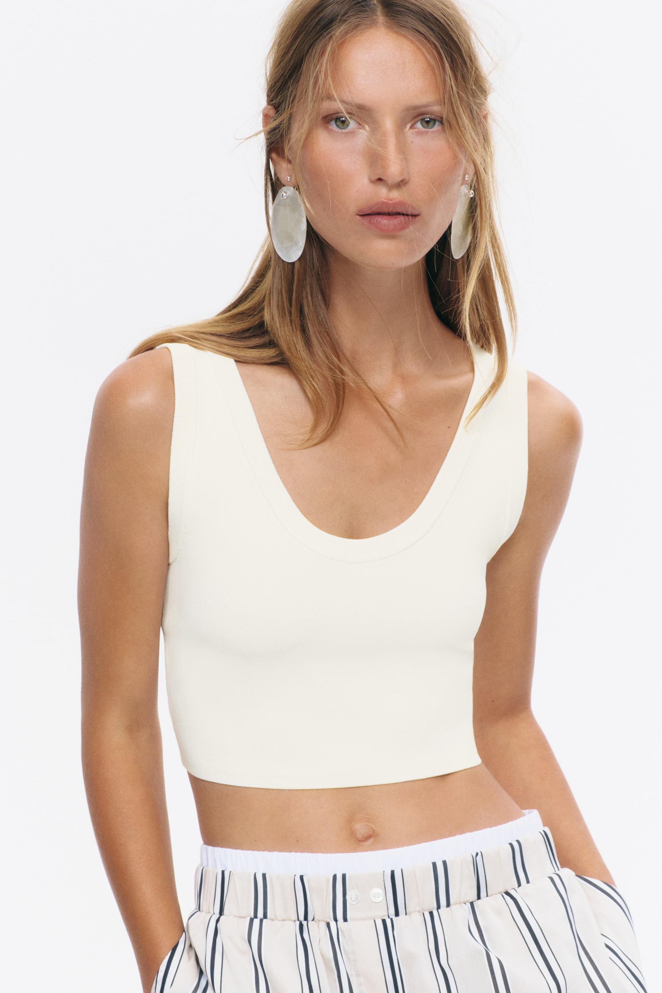 Cropped Fine-Knit Tank Top