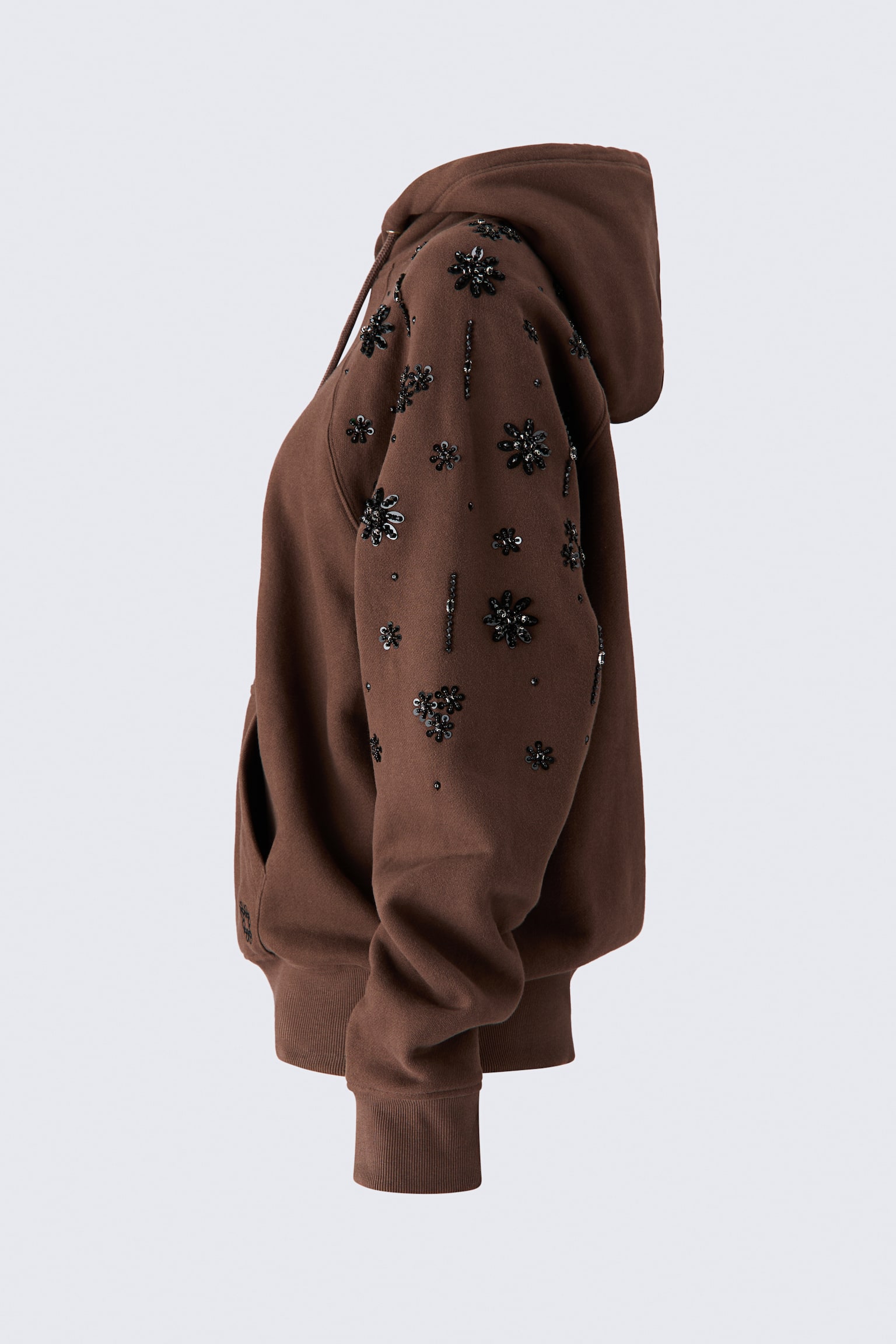 Женское худи H&M Embellished Cotton, цвет: Тёмный коричневый / Чёрный — фото 4