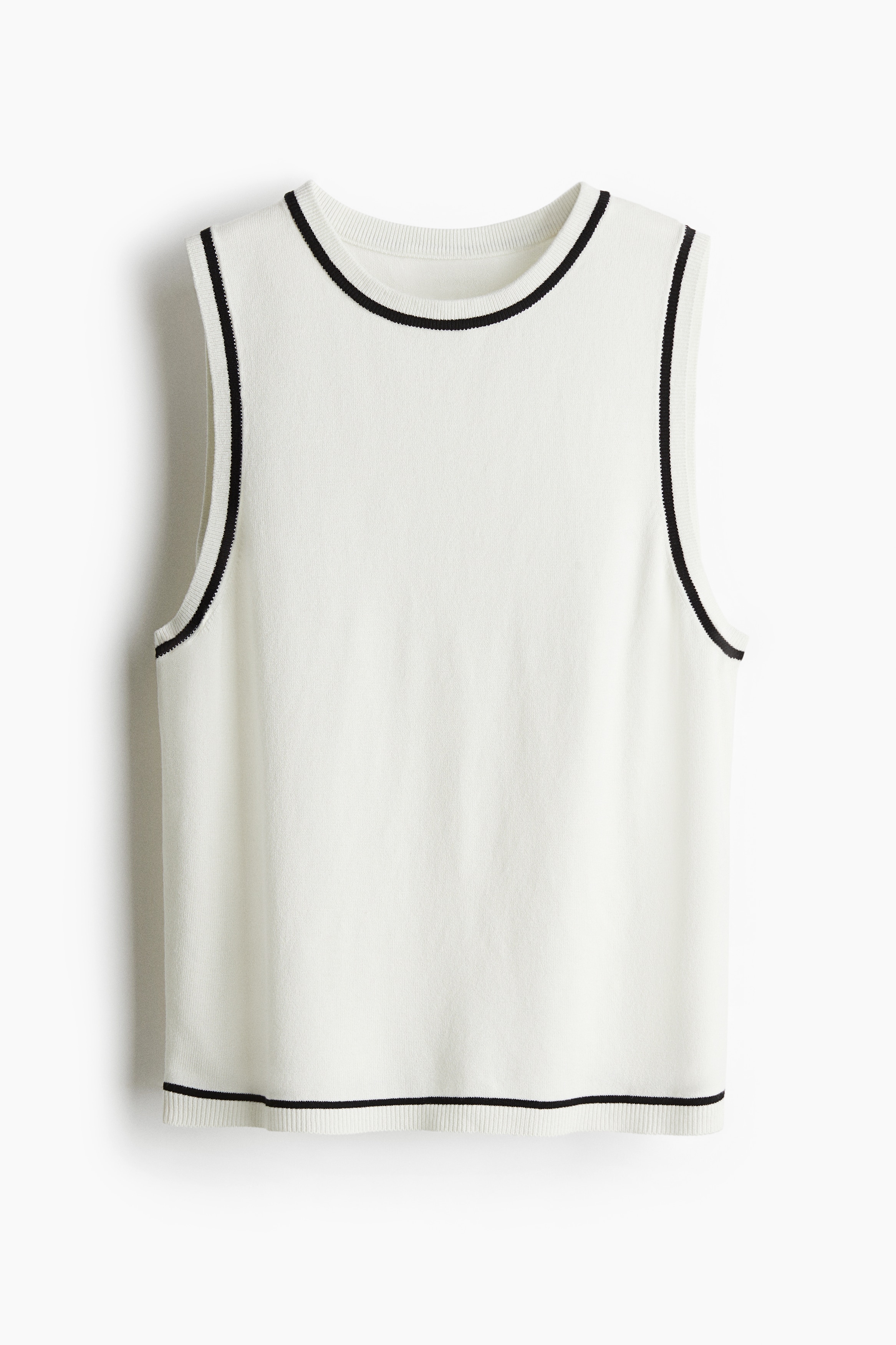 Chandail sans manches en fin tricot - Blanc/Blanc/rayure marine/Noir