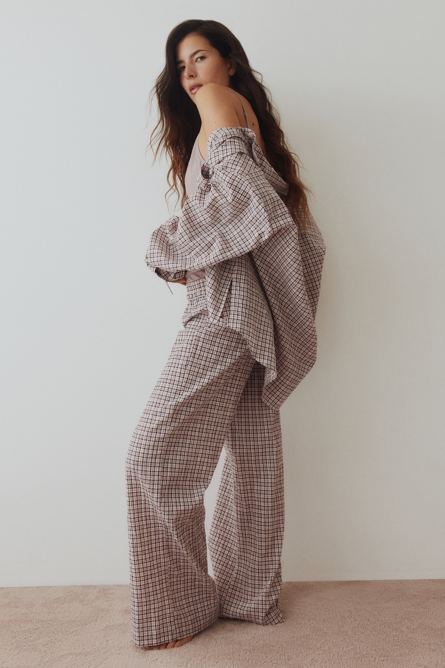 Cotton seersucker pyjamas - Light pink/Checked/Dark blue/Checked - 3