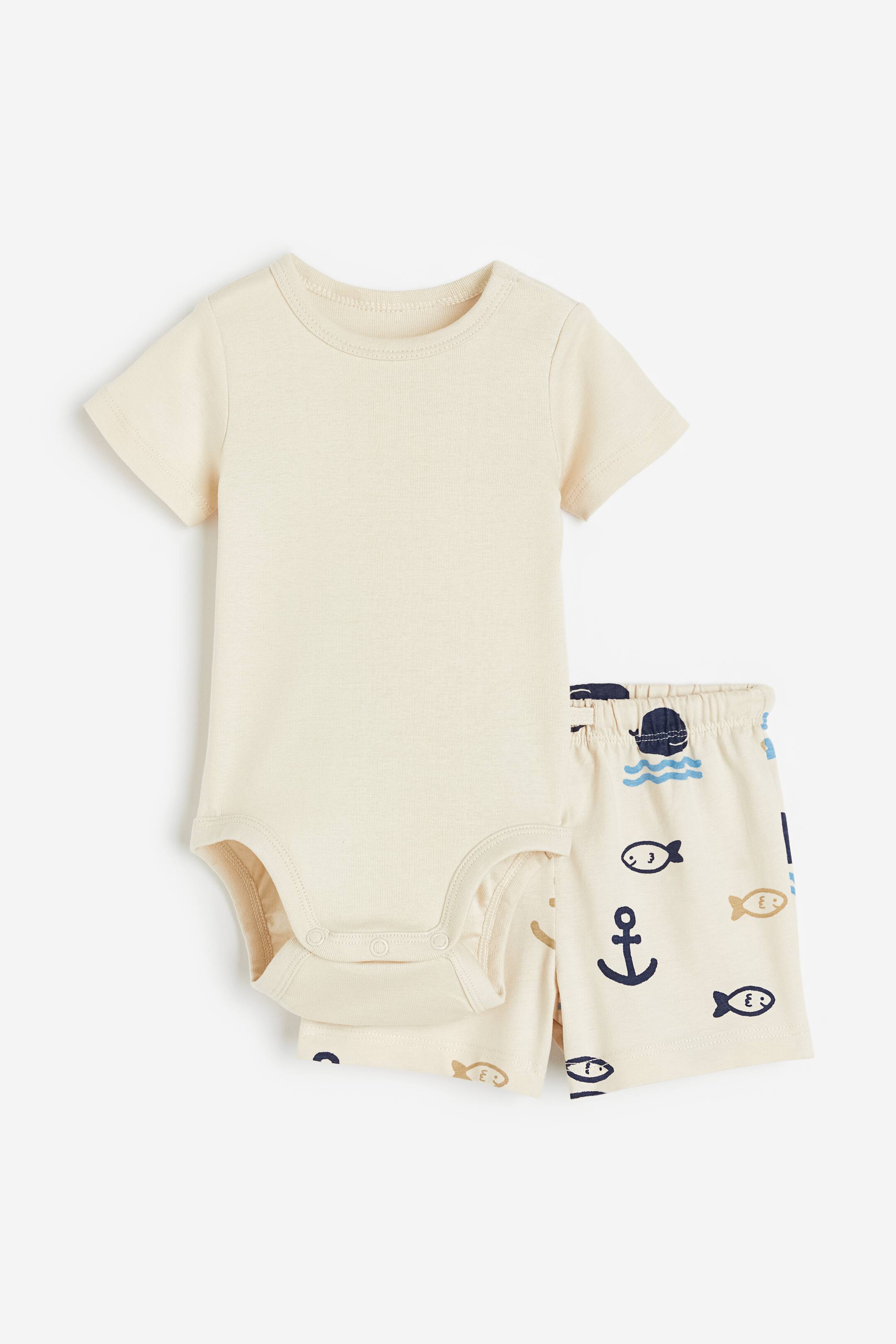 View larger image: 2-piece cotton set - Light beige/Fish - Kids | H&M MY 1