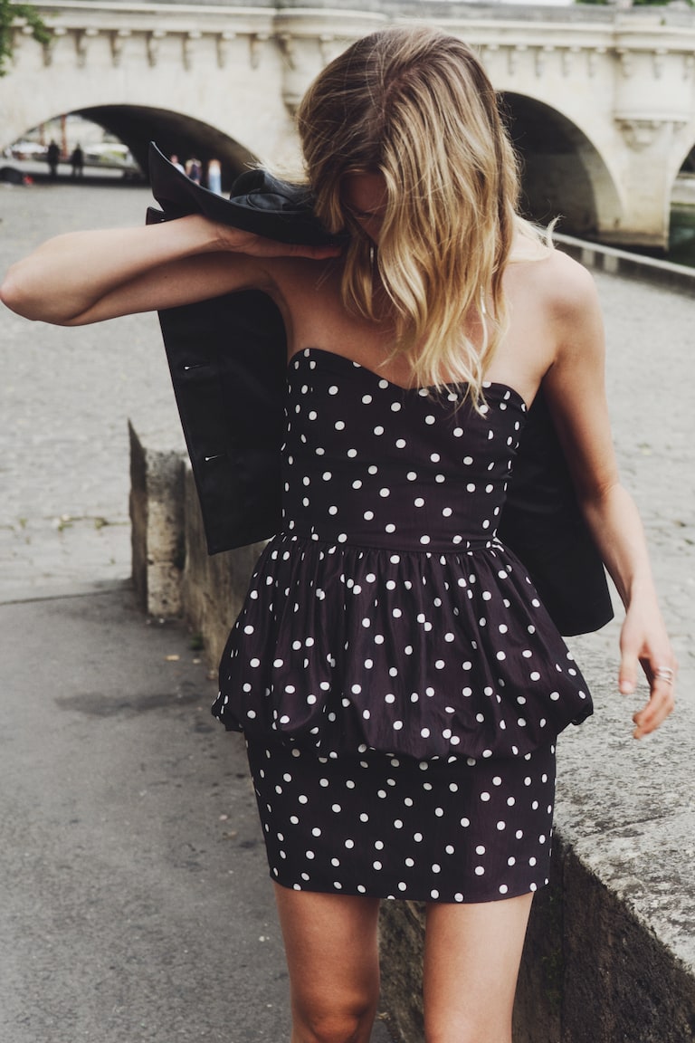 Robe bustier avec basque Noir/pois FEMME H&M FR