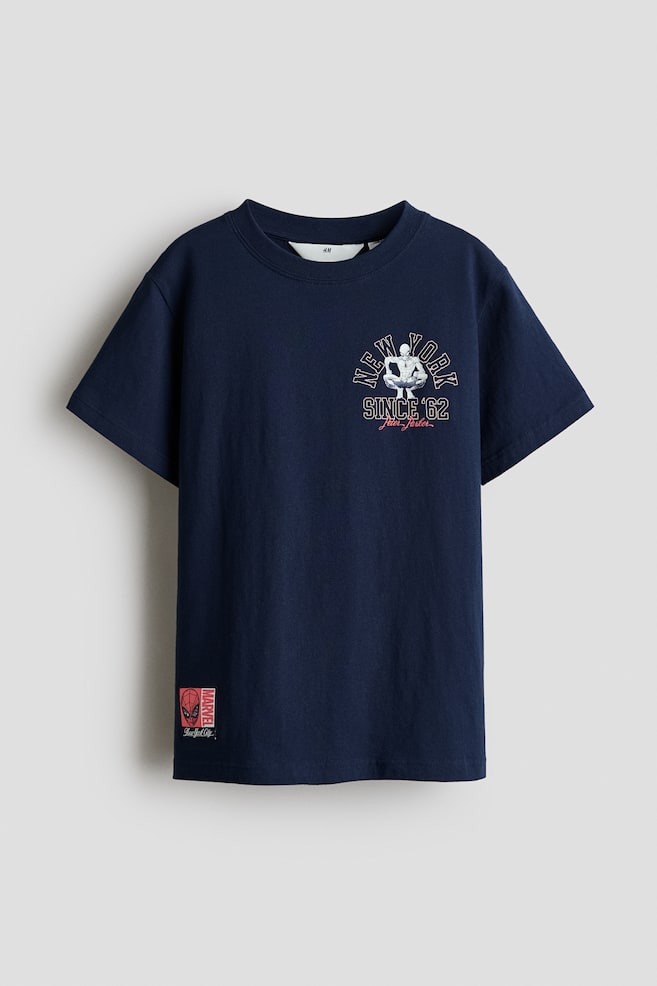 Printed Cotton T-Shirt - Dark blue/Spider-Man/Cream/The Simpsons/Dark dusty blue/Fortnite - 1
