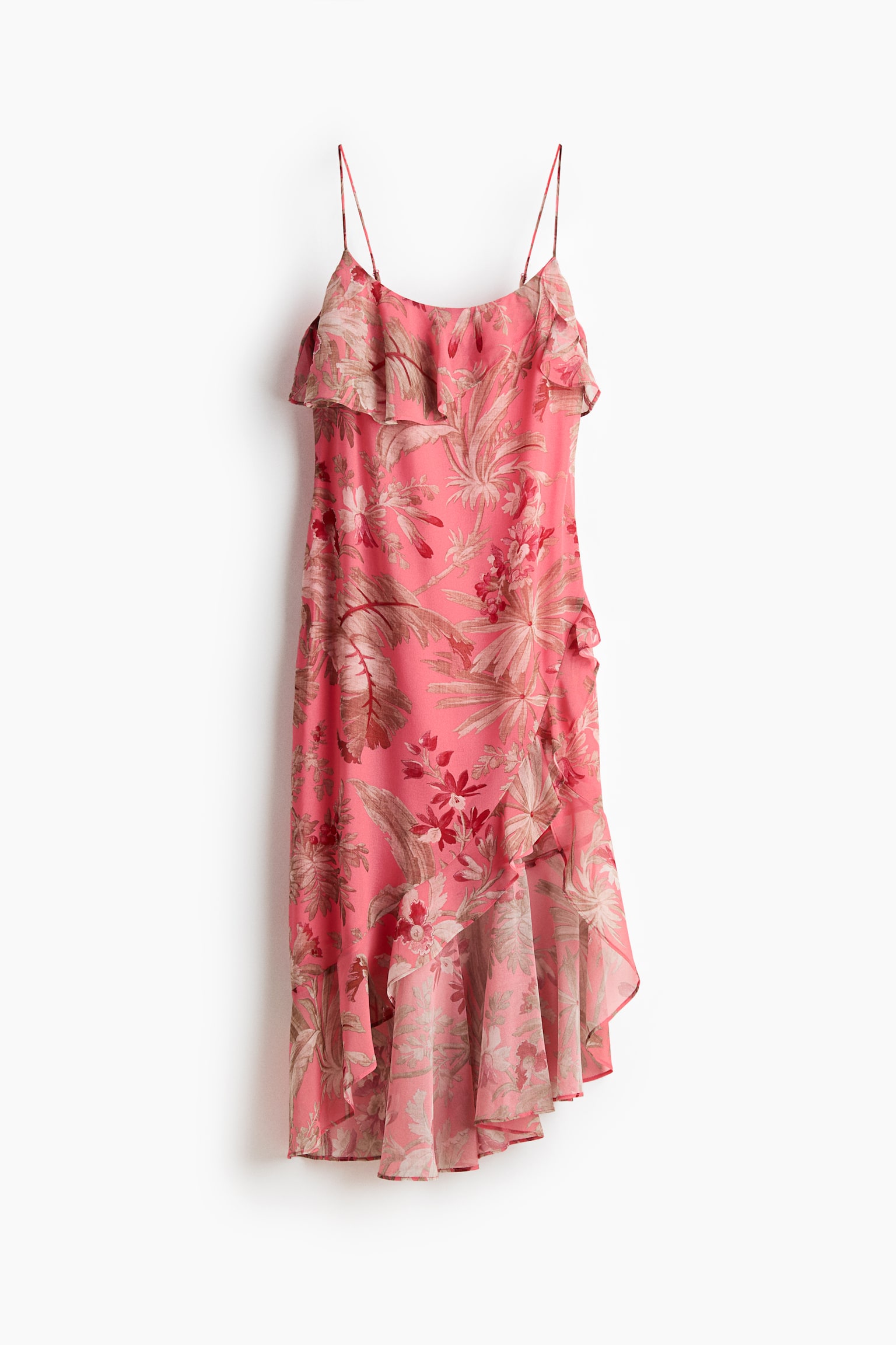 Flounced strappy dress - Pink/Floral/Light blue/Floral/Dark brown - 1