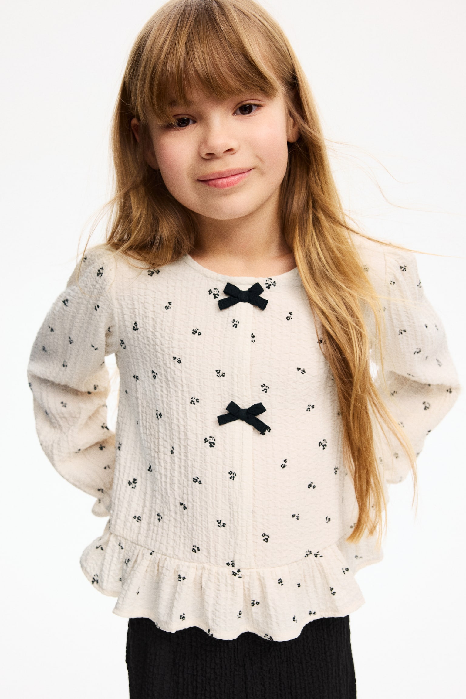 Set de 2 piese din țesătură creponată cu fundă - Bej-deschis/flori - 4