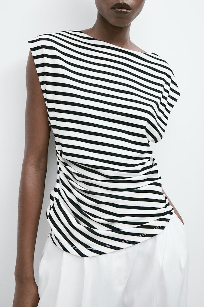 Pleat-detail top - White/Black striped - 6