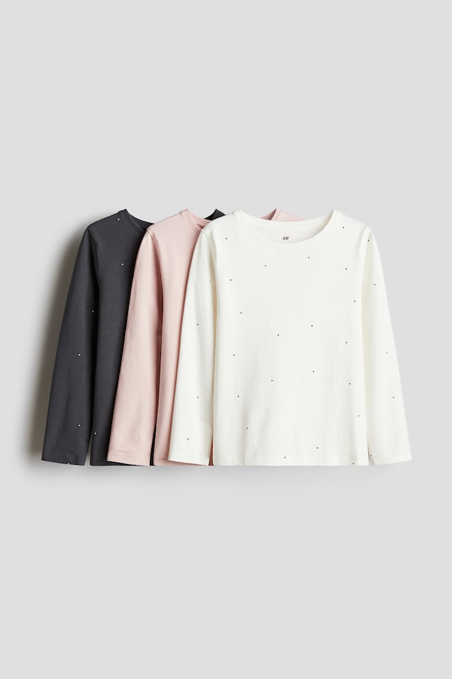 Maglie a maniche lunghe 3 pezzi - Grigio scuro/rosa chiaro pois - 1