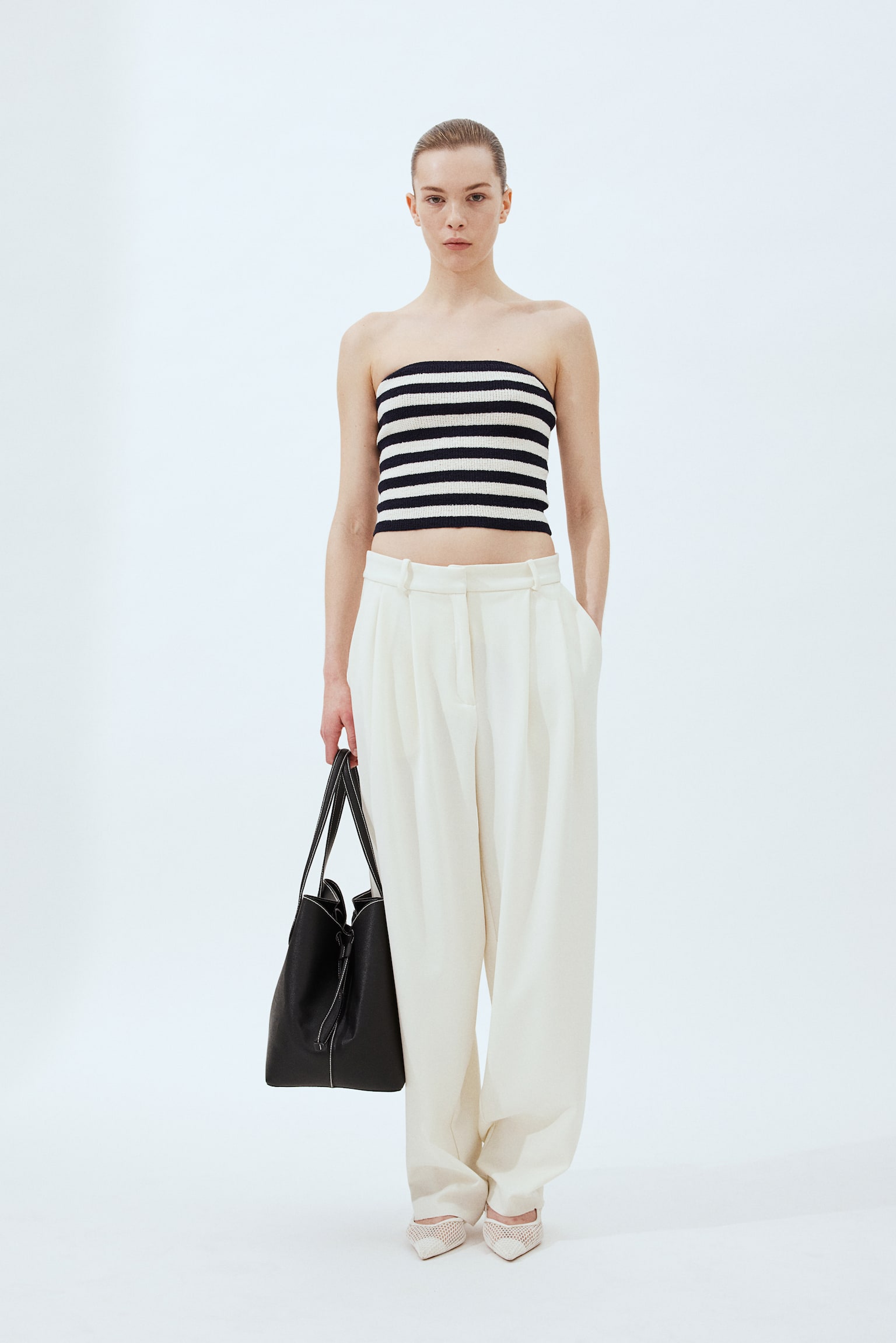 Knitted tube top - Navy blue/Striped/Cream/Black - 3