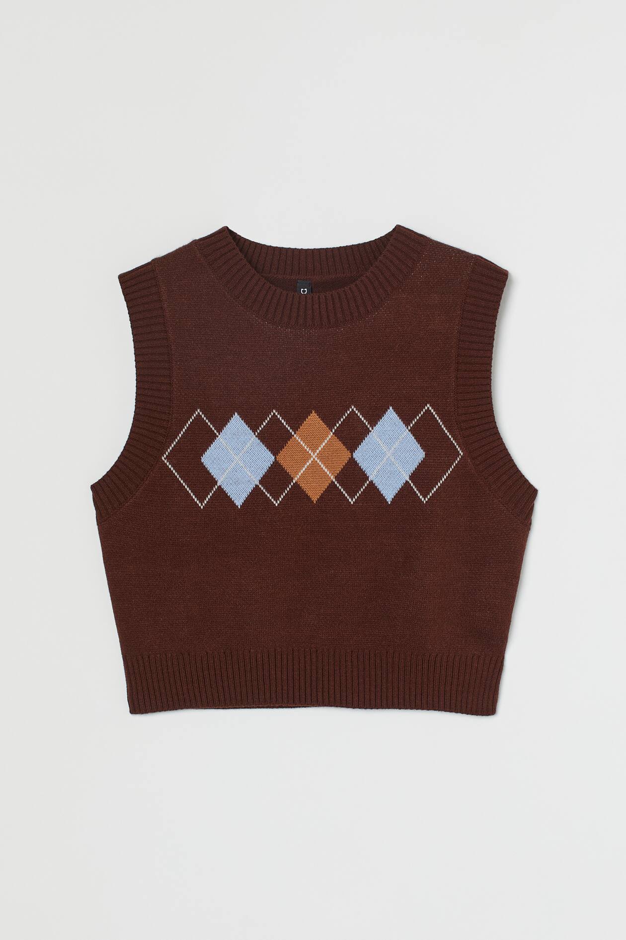 Cropped sweater vest Brown/Patterned Ladies H&M