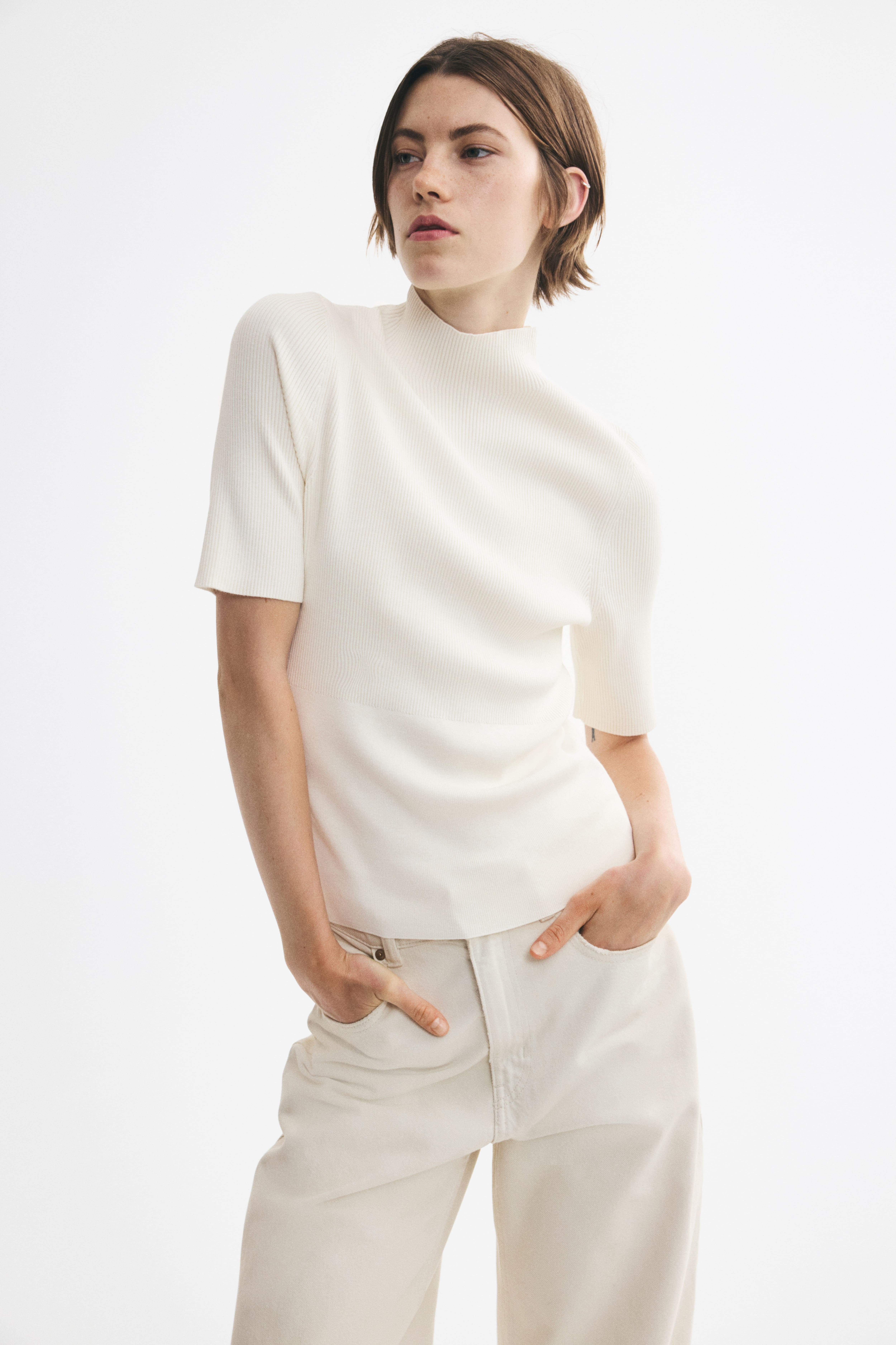 Haut en tricot côtelé de soie mélangée