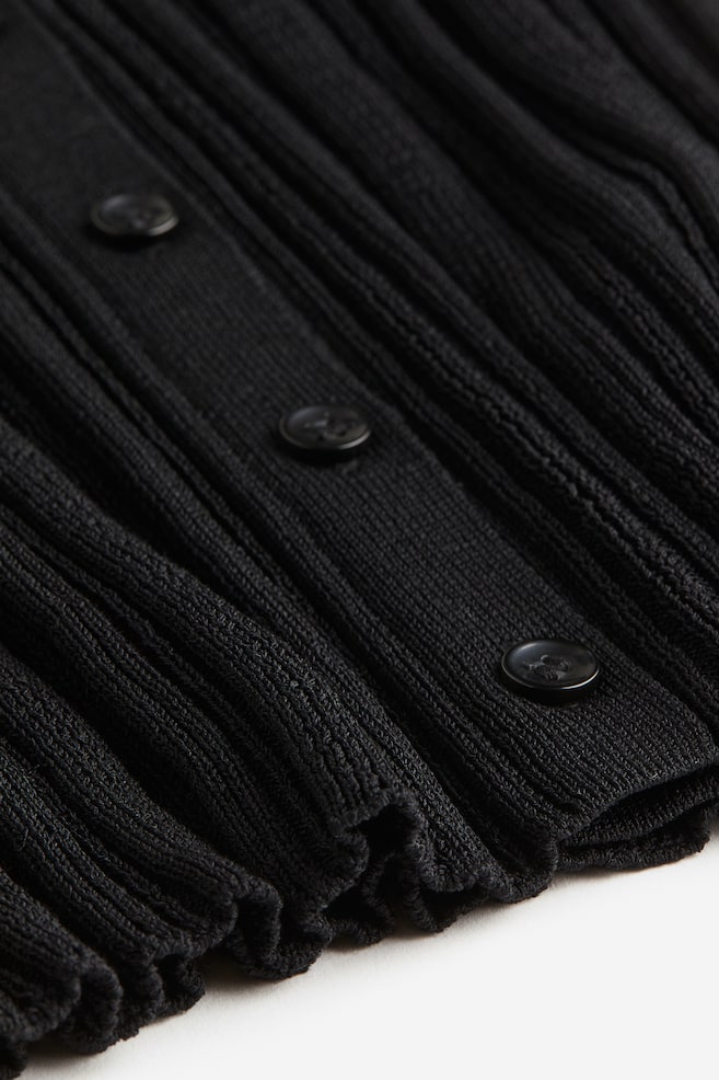 Rib-knit collared top - Black/Cream/Khaki green - 4