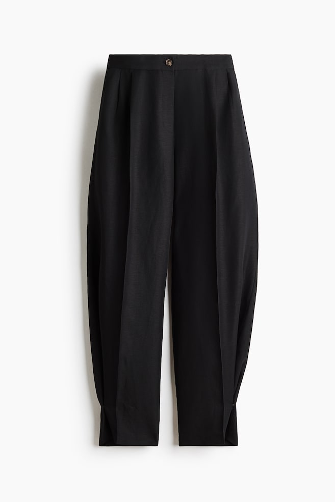 Linen-blend balloon trousers - Black/Cream - 1