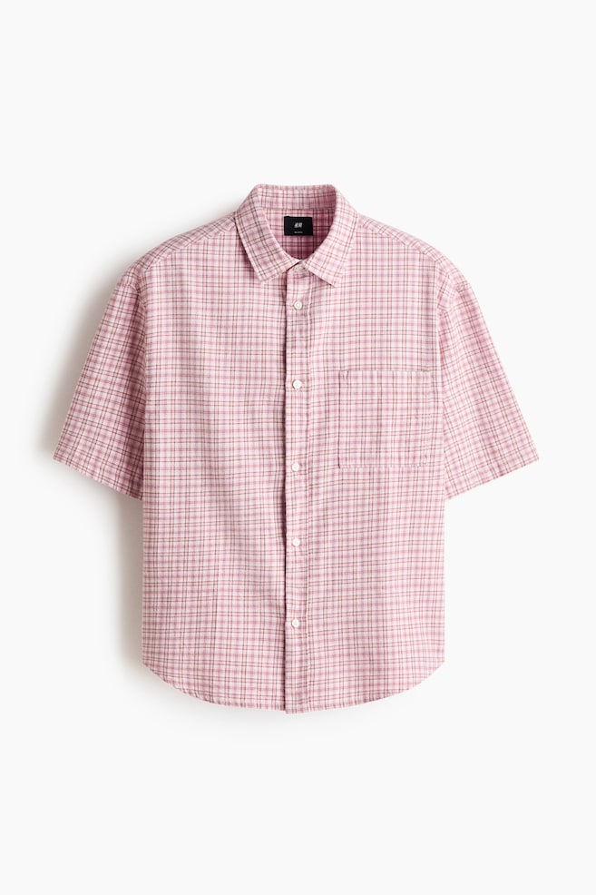 Relaxed-Fit Cotton Flannel Shirt - Light pink/checked/Light green/checked - 1