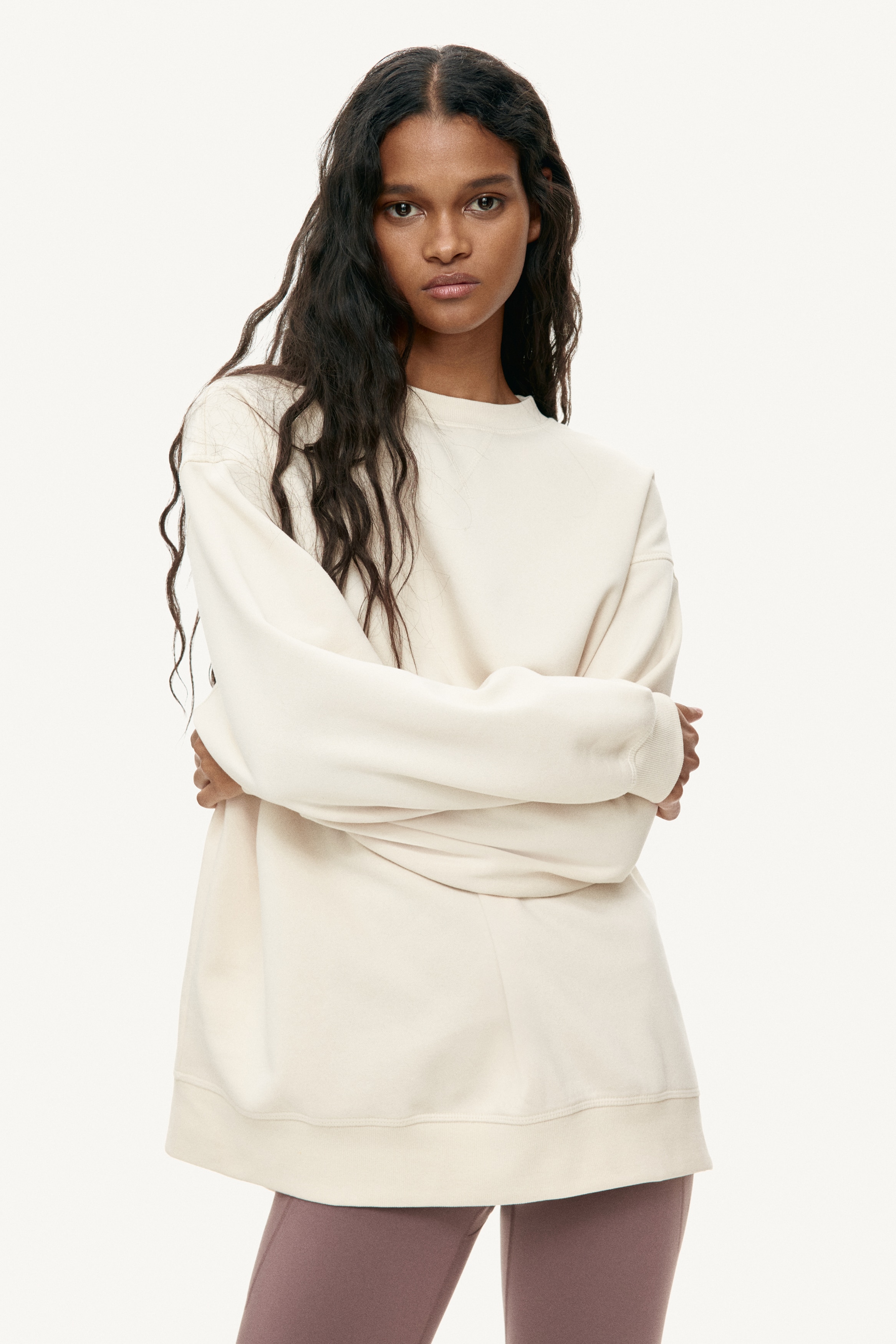 Sweat-shirt oversize - Beige clair/Noir/Gris clair chiné