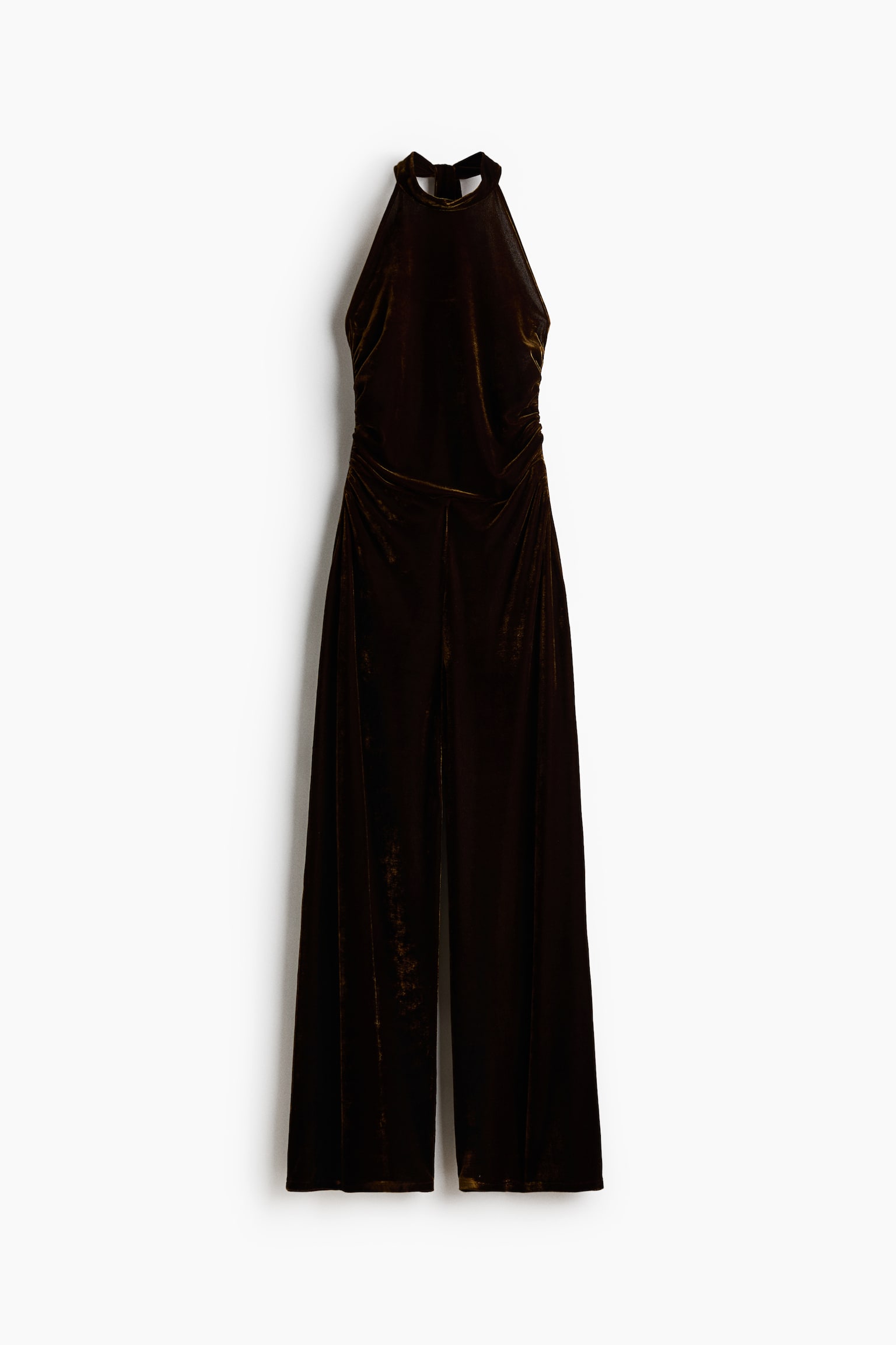 Velour halterneck jumpsuit - Dark golden olive - 2
